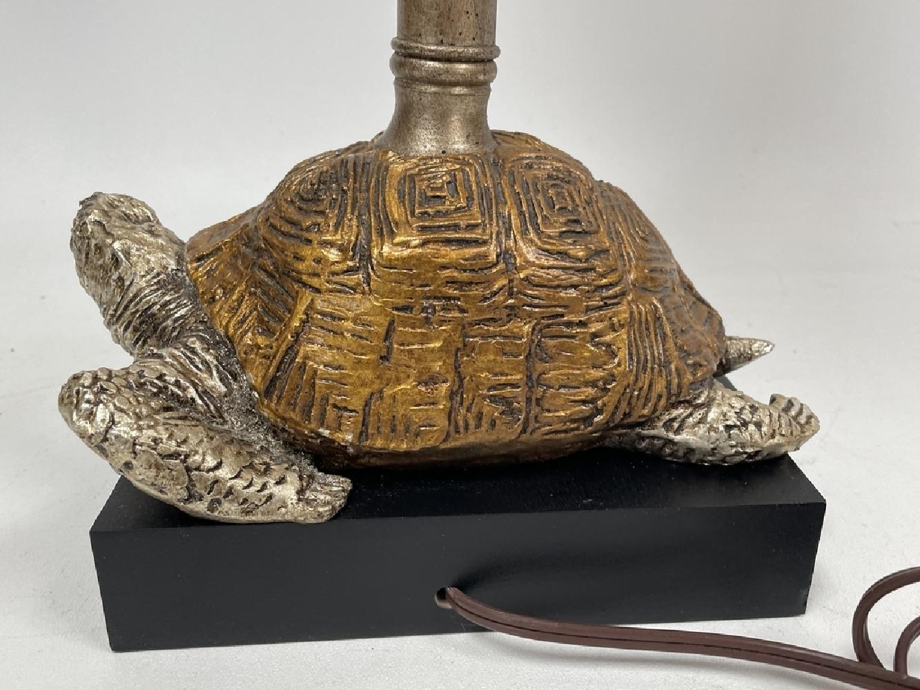 Hollywood Regency Lamp with Tortoise motif base and Bamboo stem surmounted by Palm Shade For Sale