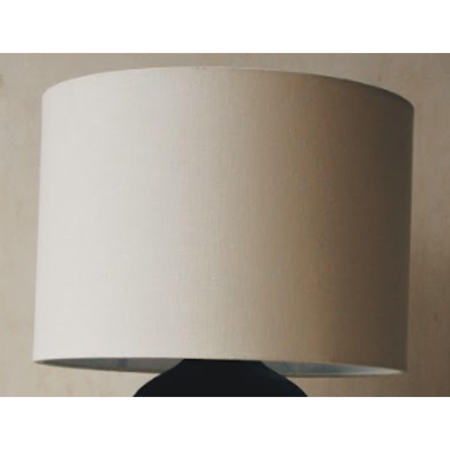 Post-Modern Lamp with Wooden Base Burned and Linen Shade by Daniel Orozco For Sale