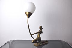 Lamp "Woman with a Bow" Brass and Opaline France, Mid-Century