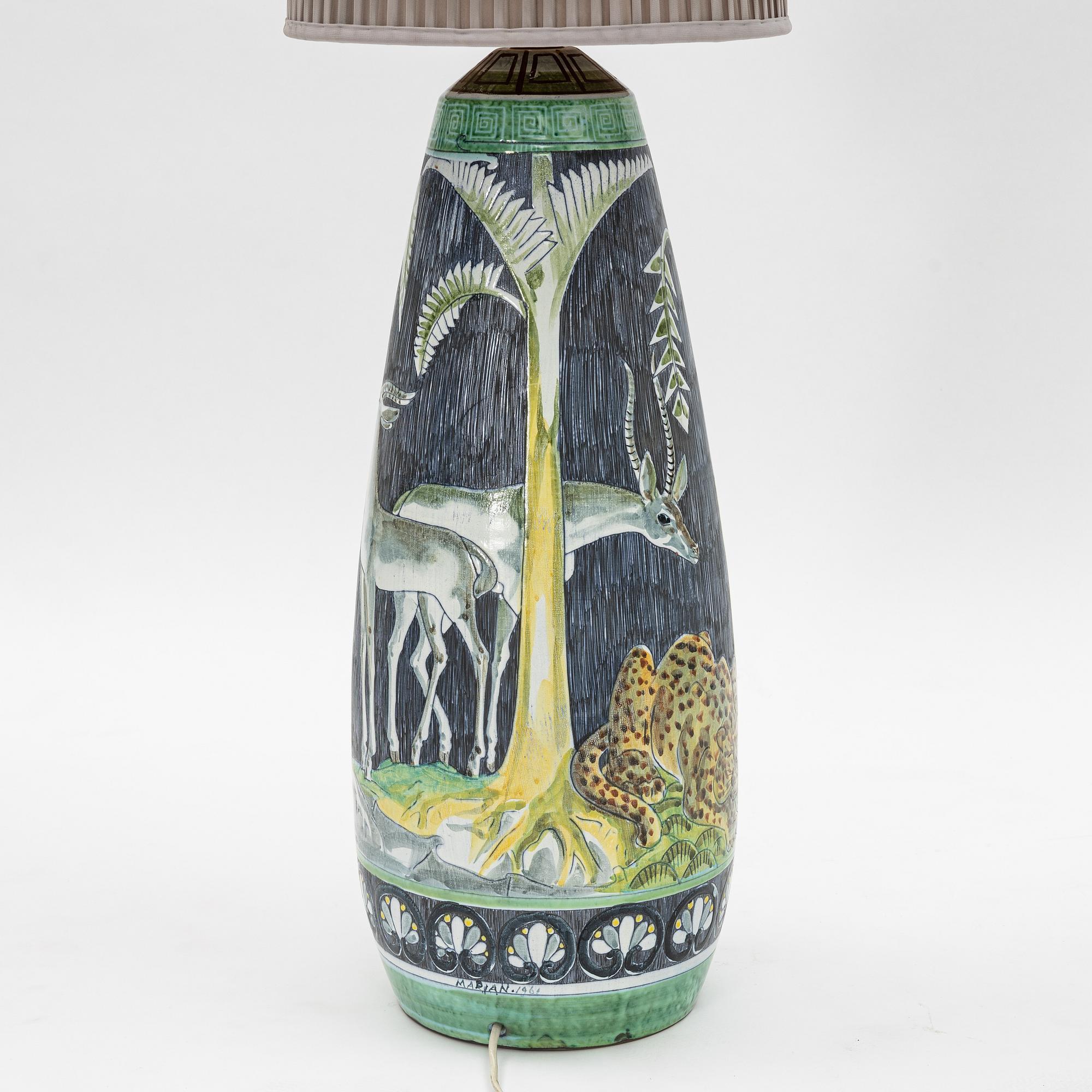 Lampe XXL de M Zawadski, peinte à la main Tilgmans, Suède, 1961, signée et datée Bon état - En vente à Paris, FR