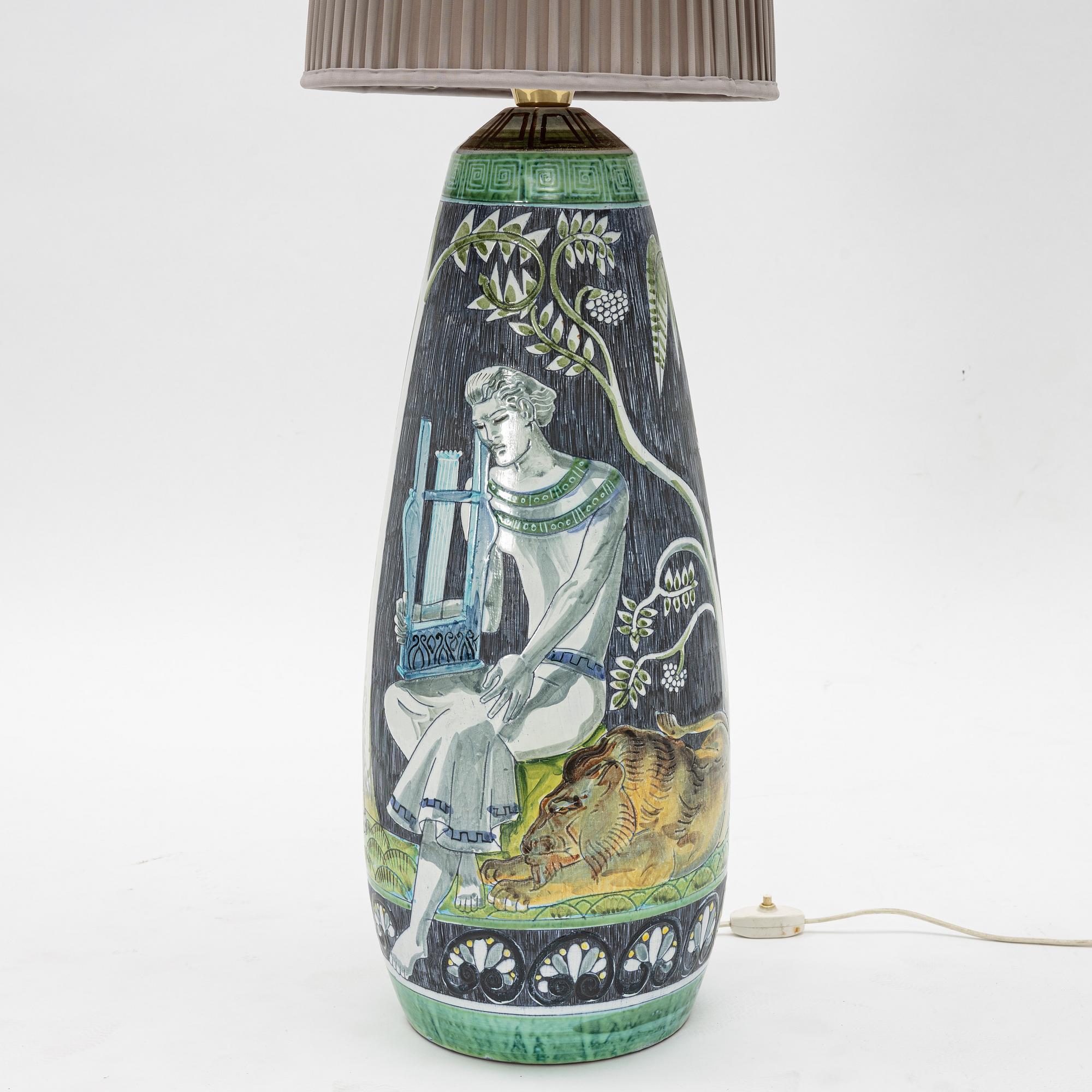 Céramique Lampe XXL de M Zawadski, peinte à la main Tilgmans, Suède, 1961, signée et datée en vente