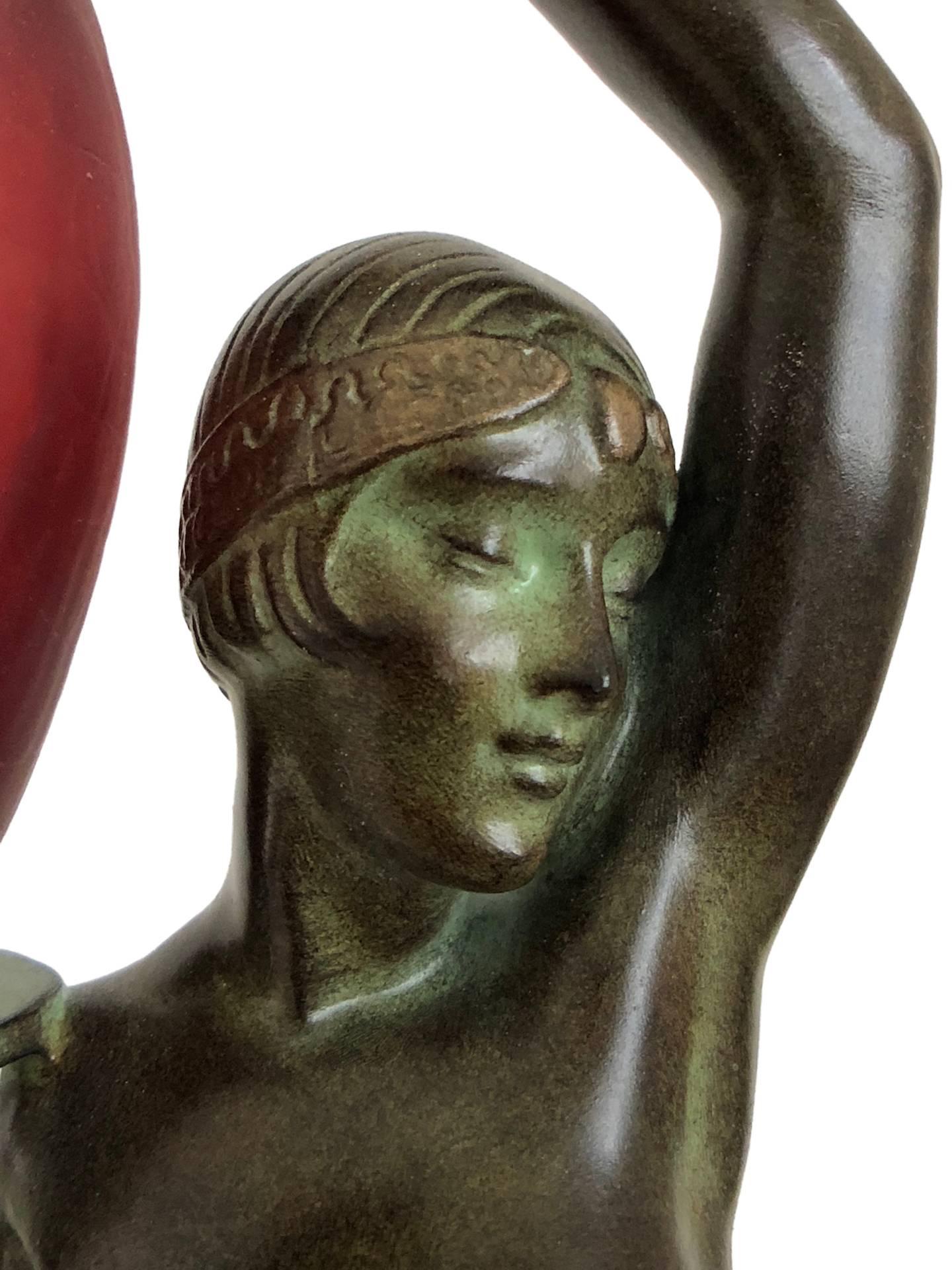 Art Deco Lamp, Sculpture in Spelter, Odalisque by Fayral, Original Max Le Verrier
