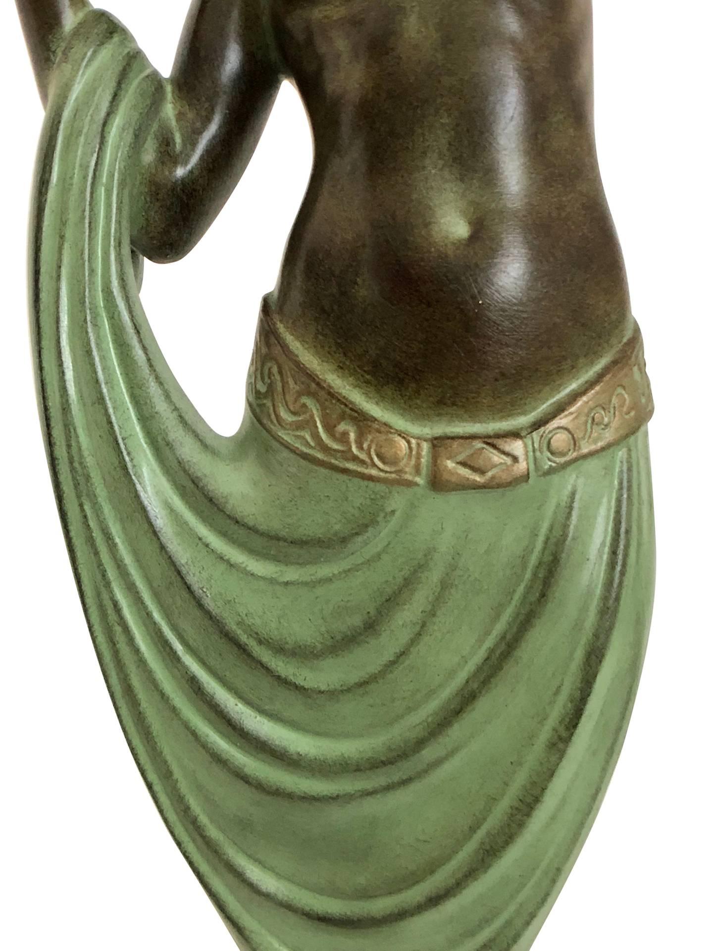 Contemporary Lamp, Sculpture in Spelter, Odalisque by Fayral, Original Max Le Verrier