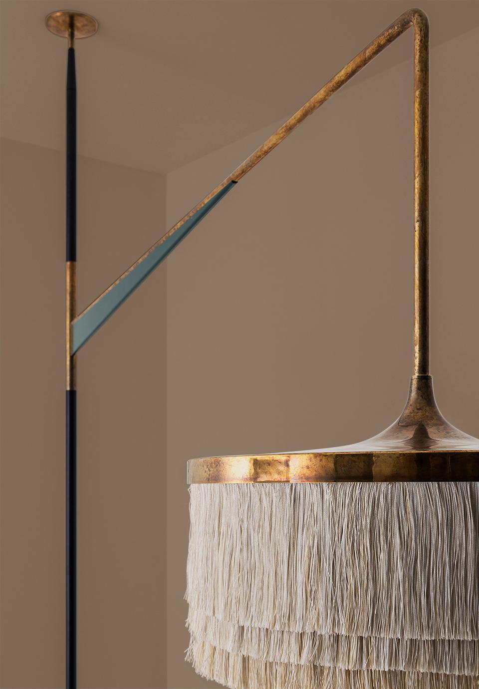 Italian ABATJOUR Floor Ceiling Lamp Fringes in Painted Metal and Brass by Dimoremilano For Sale