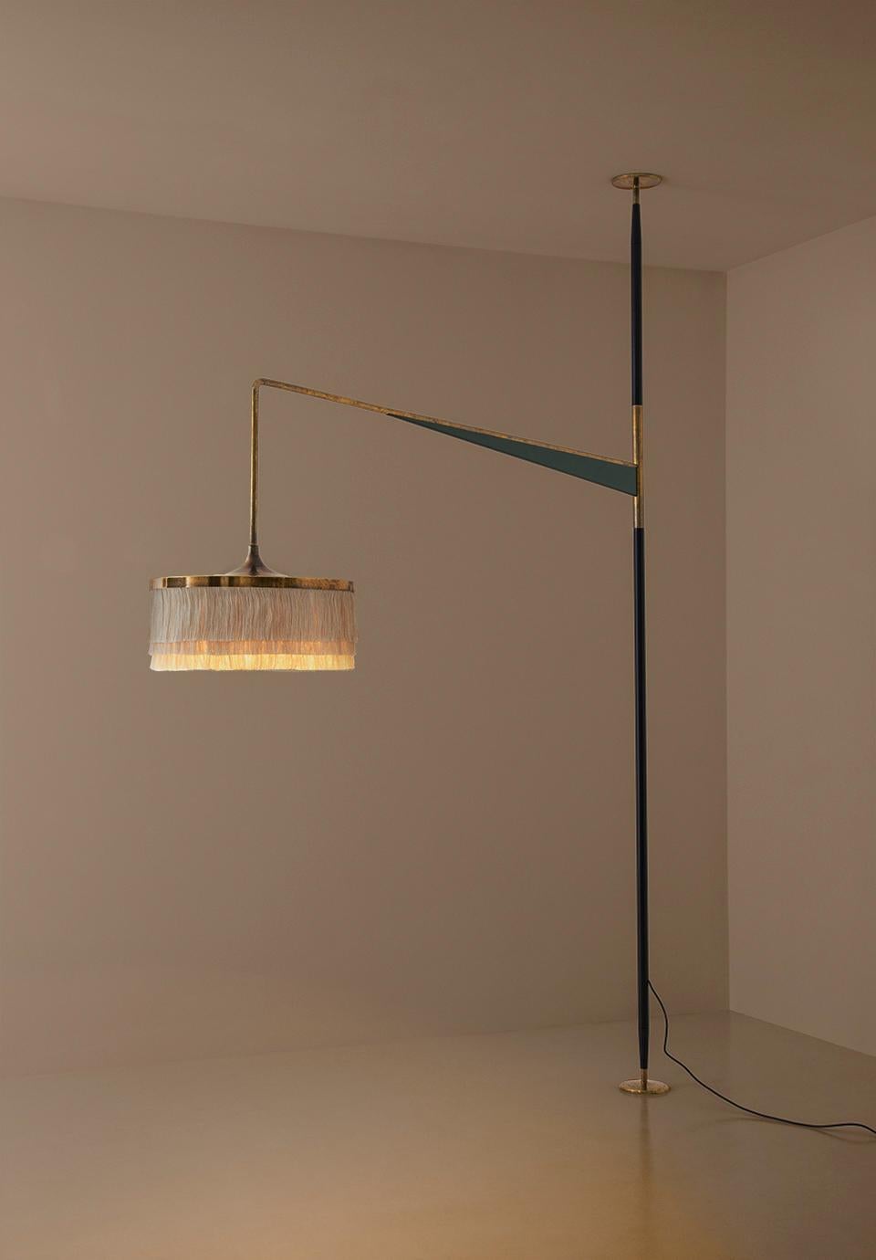 ABATJOUR Floor Ceiling Lamp Fringes in Painted Metal and Brass by Dimoremilano In New Condition For Sale In Milan, IT