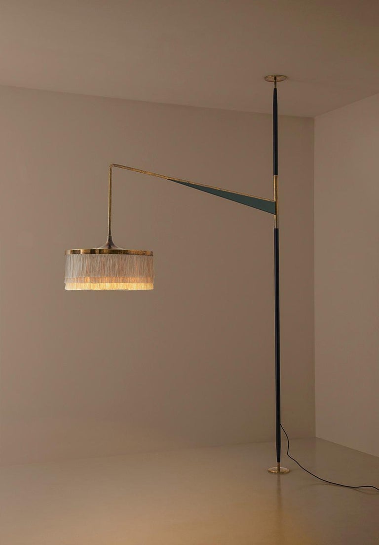 Contemporary ABATJOUR Floor Ceiling Lamp Fringes in Painted Metal and Brass by Dimoremilano For Sale