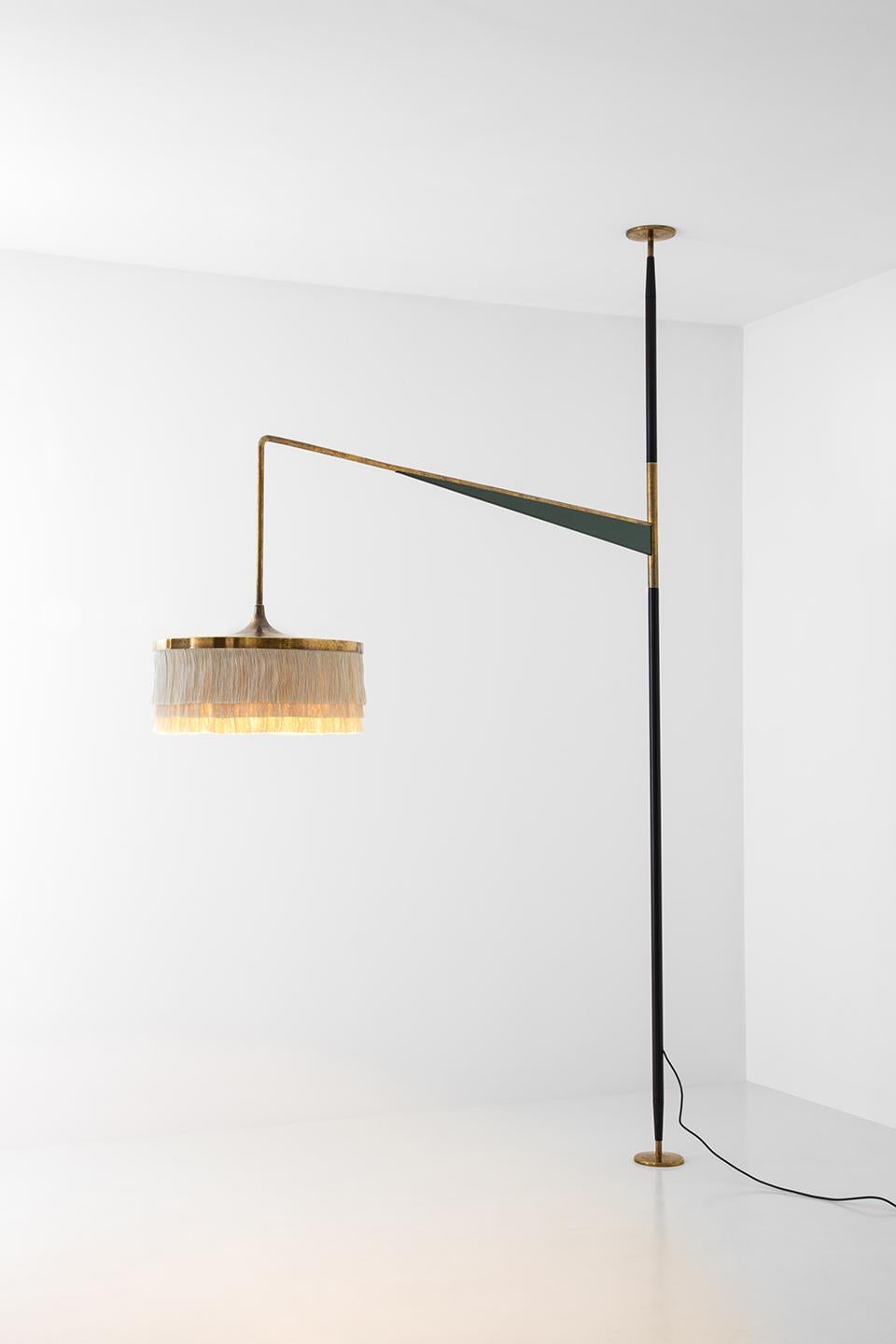 Floor/ceiling lamp in matte black and semigloss green painted metal.
Lampshade and detailing in oxidized brass. Silk fringes.
Dimoremilano by Dimorestudio
Code: Lampada 027 
22% VAT WILL BE ADDED ON EUROPEAN ORDERS
