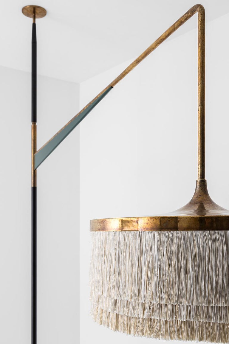 Modern ABATJOUR Floor Ceiling Lamp Fringes in Painted Metal and Brass by Dimoremilano For Sale