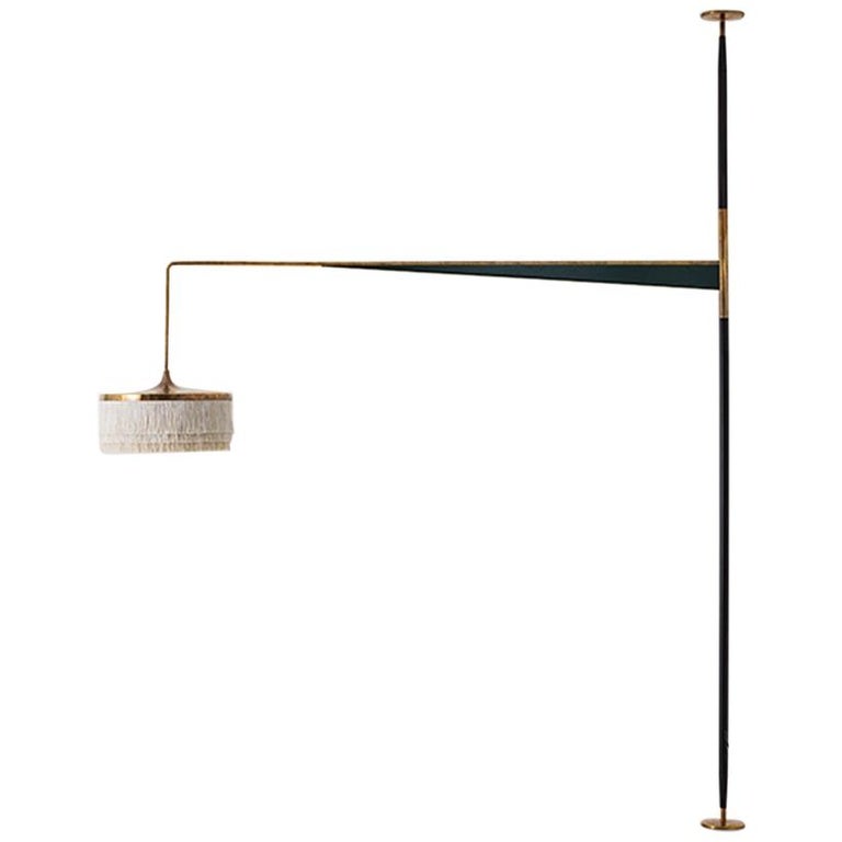 ABATJOUR Floor Ceiling Lamp Fringes in Painted Metal and Brass by Dimoremilano For Sale