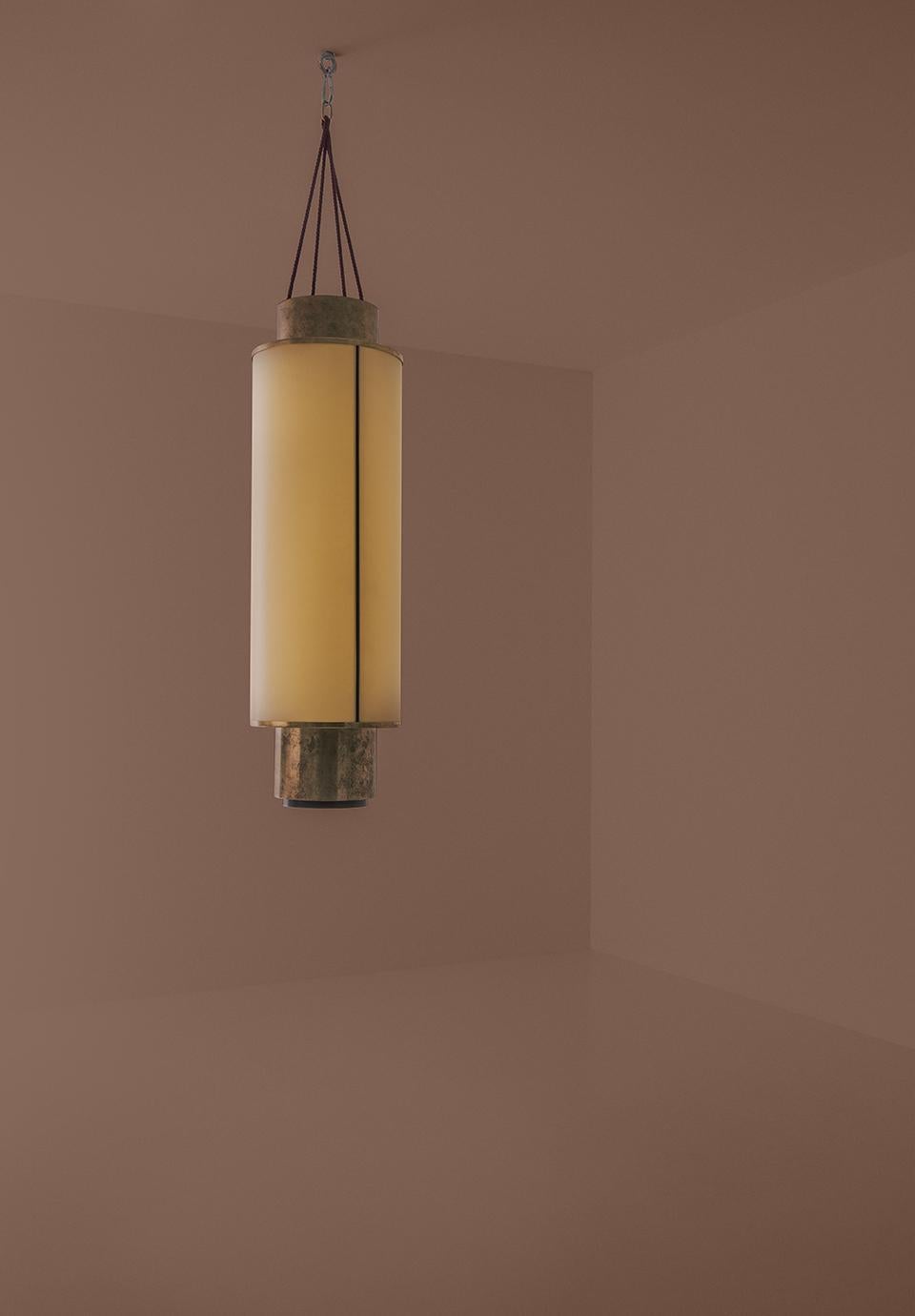 LANTERNA Ceiling Lamp in Painted Metal, Brass and Paper by Dimoremilano In New Condition In Milan, IT