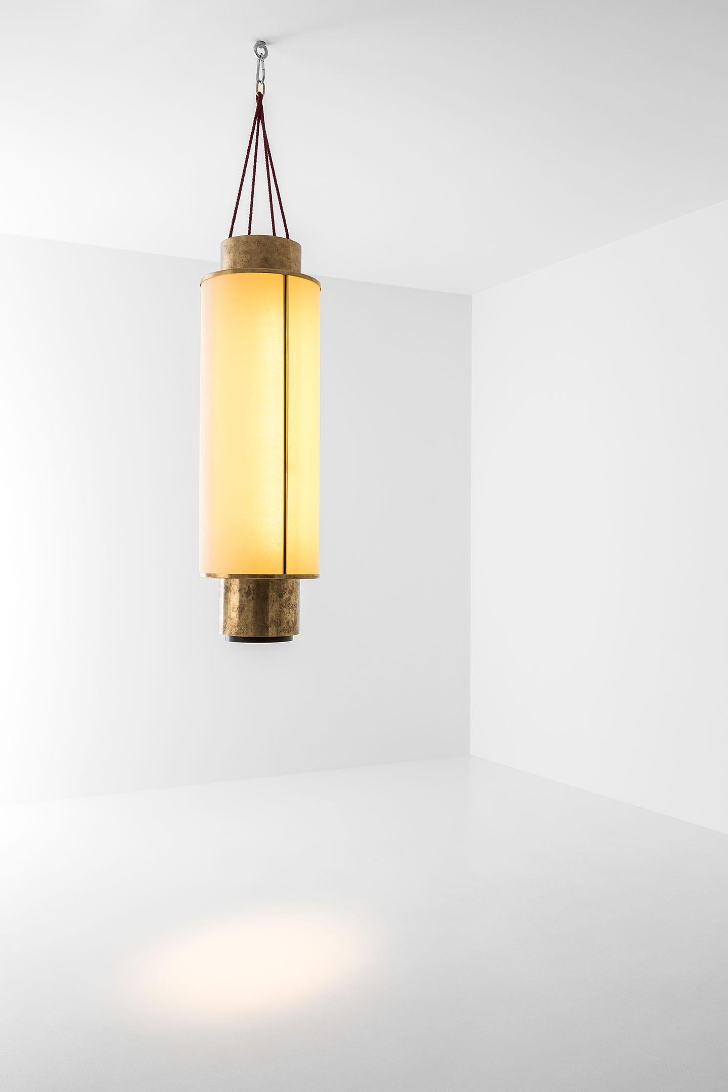 Modern LANTERNA Ceiling Lamp in Painted Metal, Brass and Paper by Dimoremilano