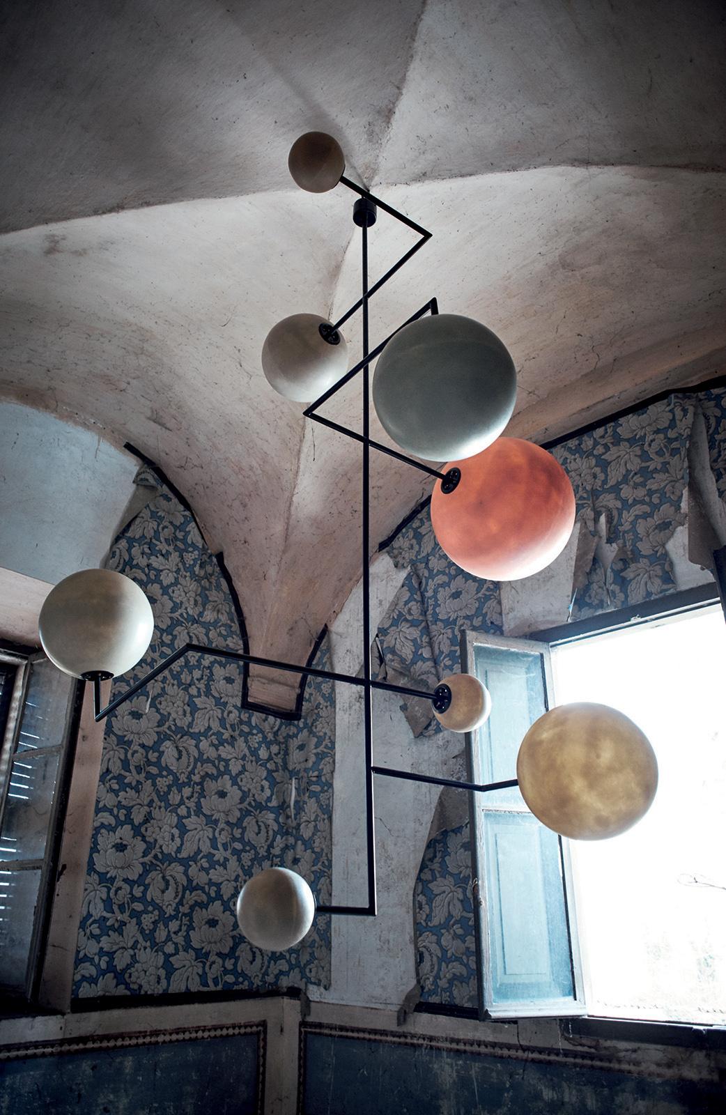 Lampada 061 Ceiling Lamp in Painted Metal and Fiberglass Spheres by Dimoremilano 1