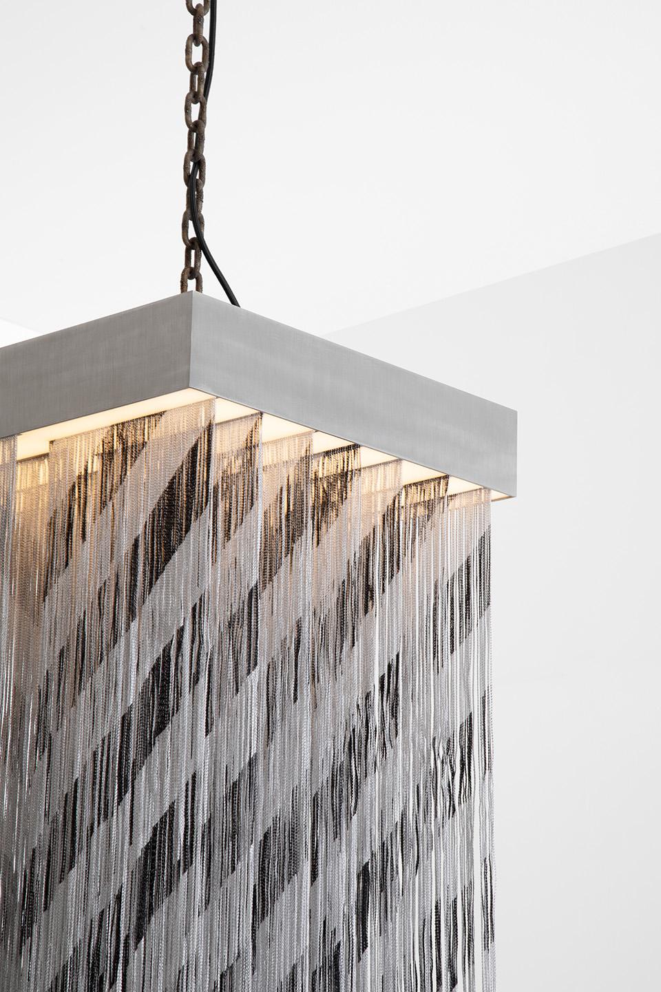 Modern CHARLESTON Ceiling Lamp in Brushed Steel, Brass and Fringes by Dimoremilano For Sale