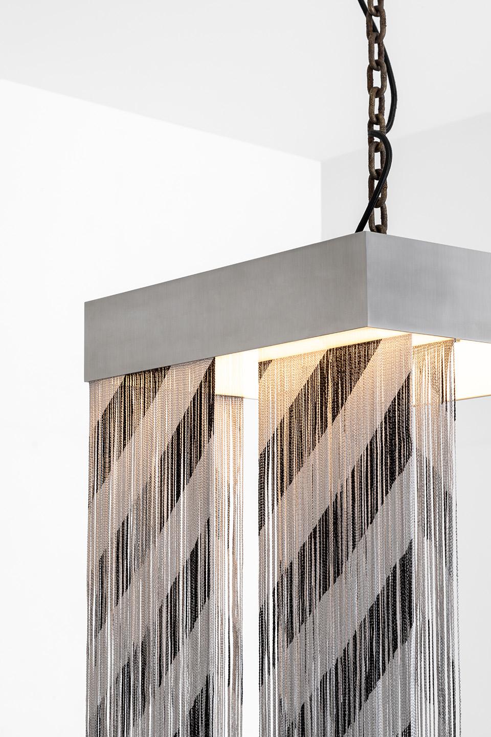 CHARLESTON Ceiling Lamp in Brushed Steel, Brass and Fringes by Dimoremilano In New Condition For Sale In Milan, IT