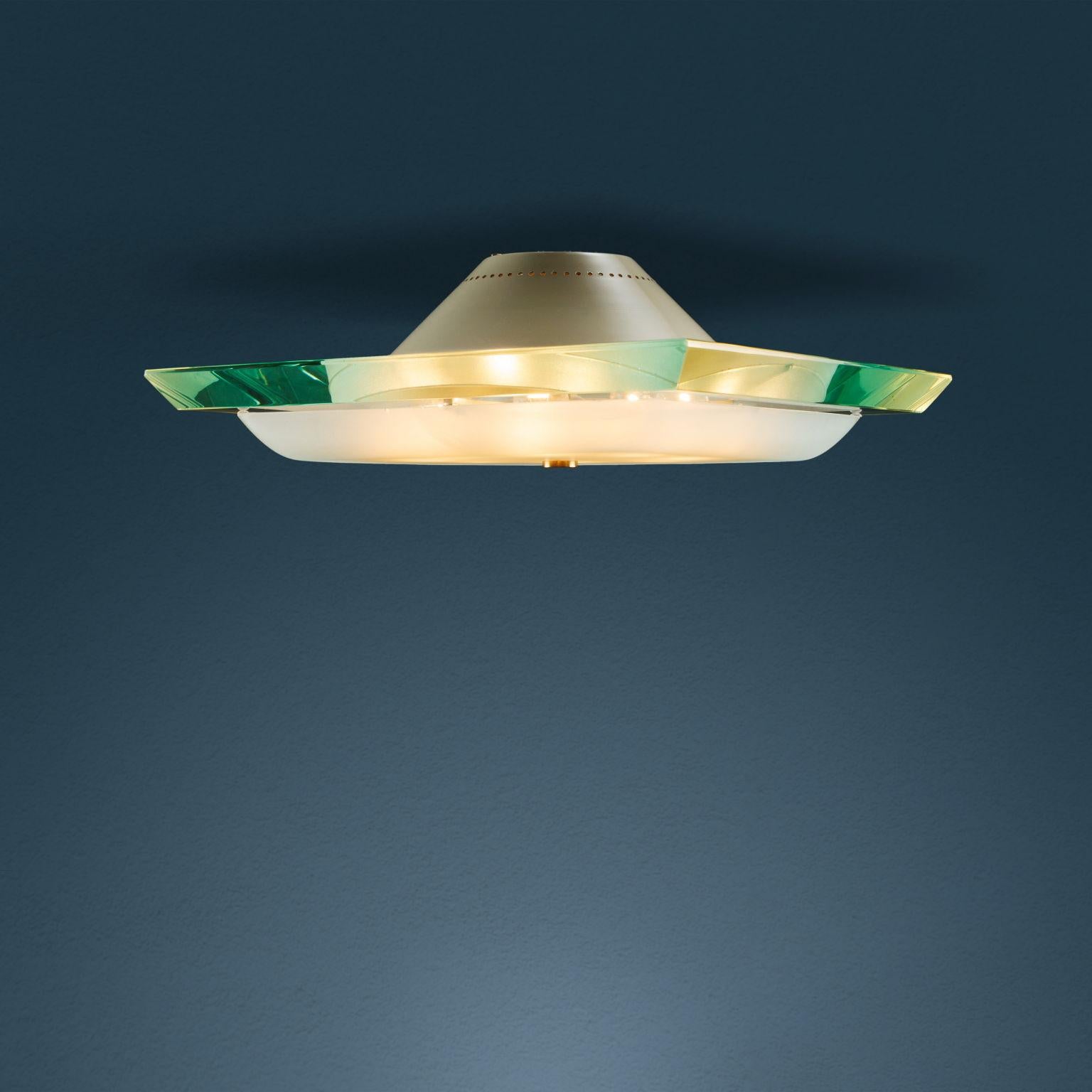 Mid-20th Century Lampada a soffitto '1990' Max Ingrand per FontanaArte in cristallo e ottone