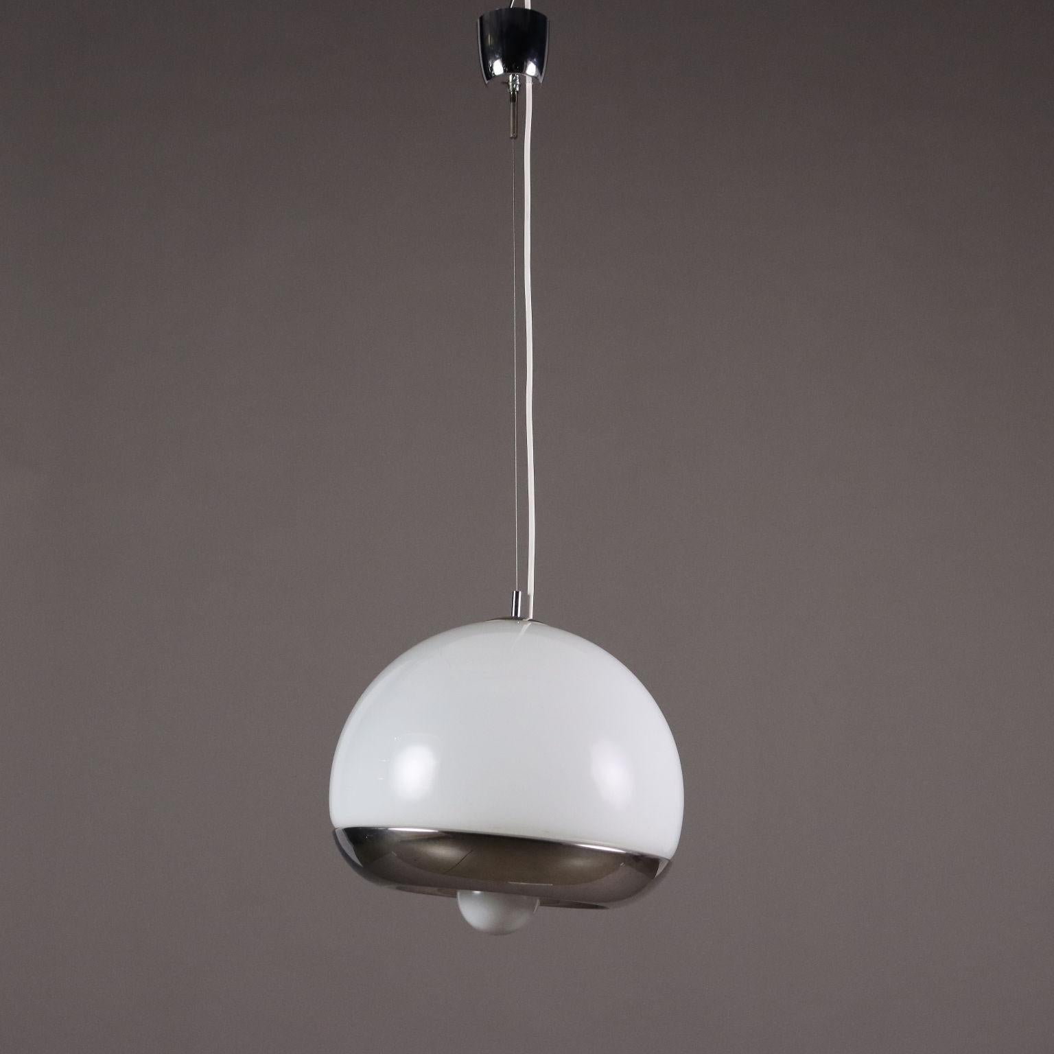 Aluminium Plafonnier des années 70 avec verre blanc en vente