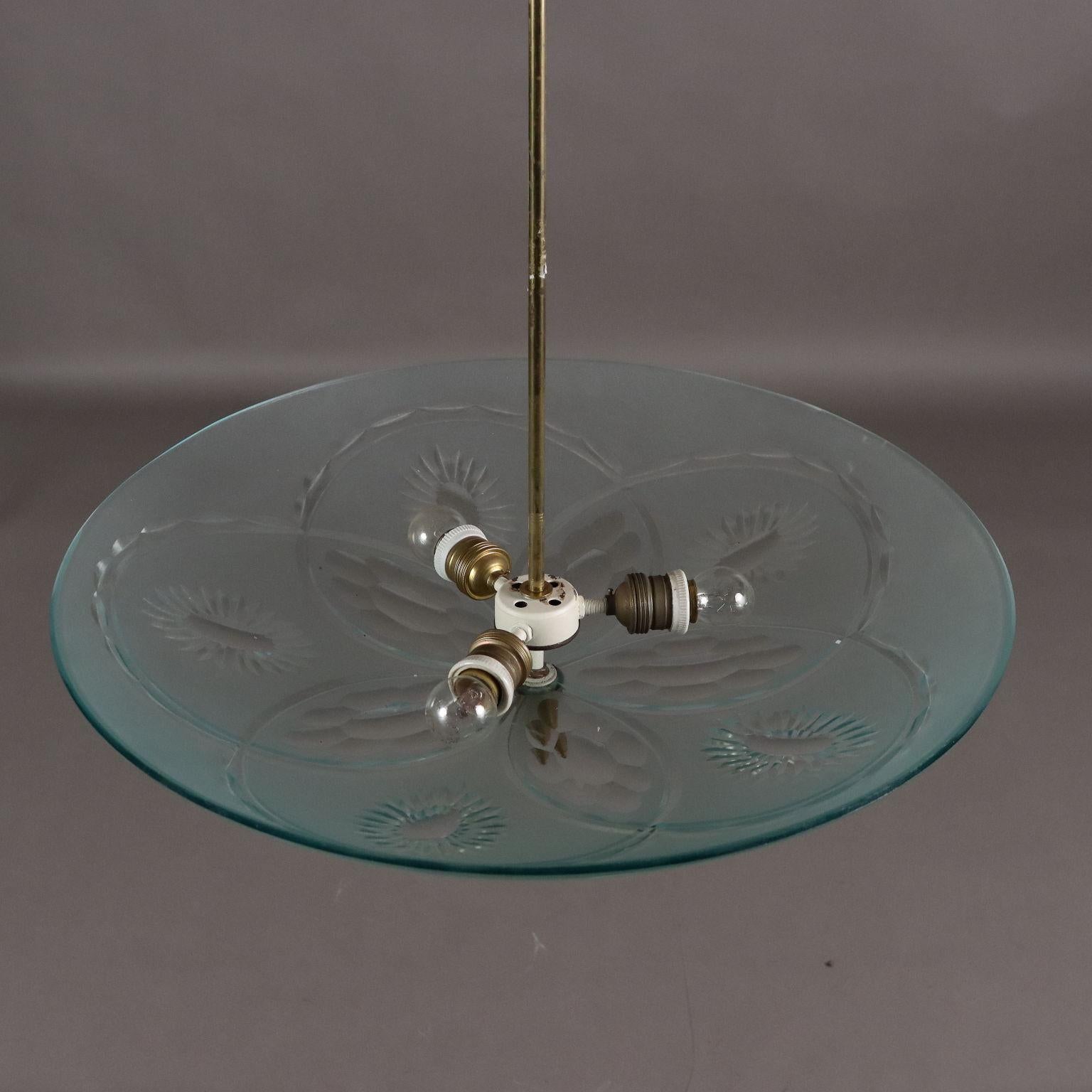 Lampada a Soffitto in Vetro Decorato Anni 50-60 in vendita 3