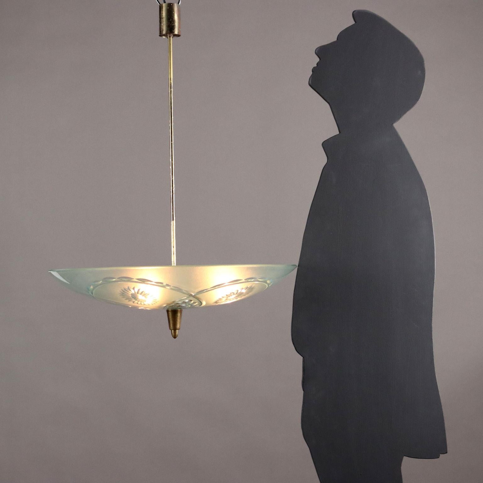 Mid-Century moderno Lampada a Soffitto in Vetro Decorato Anni 50-60 in vendita