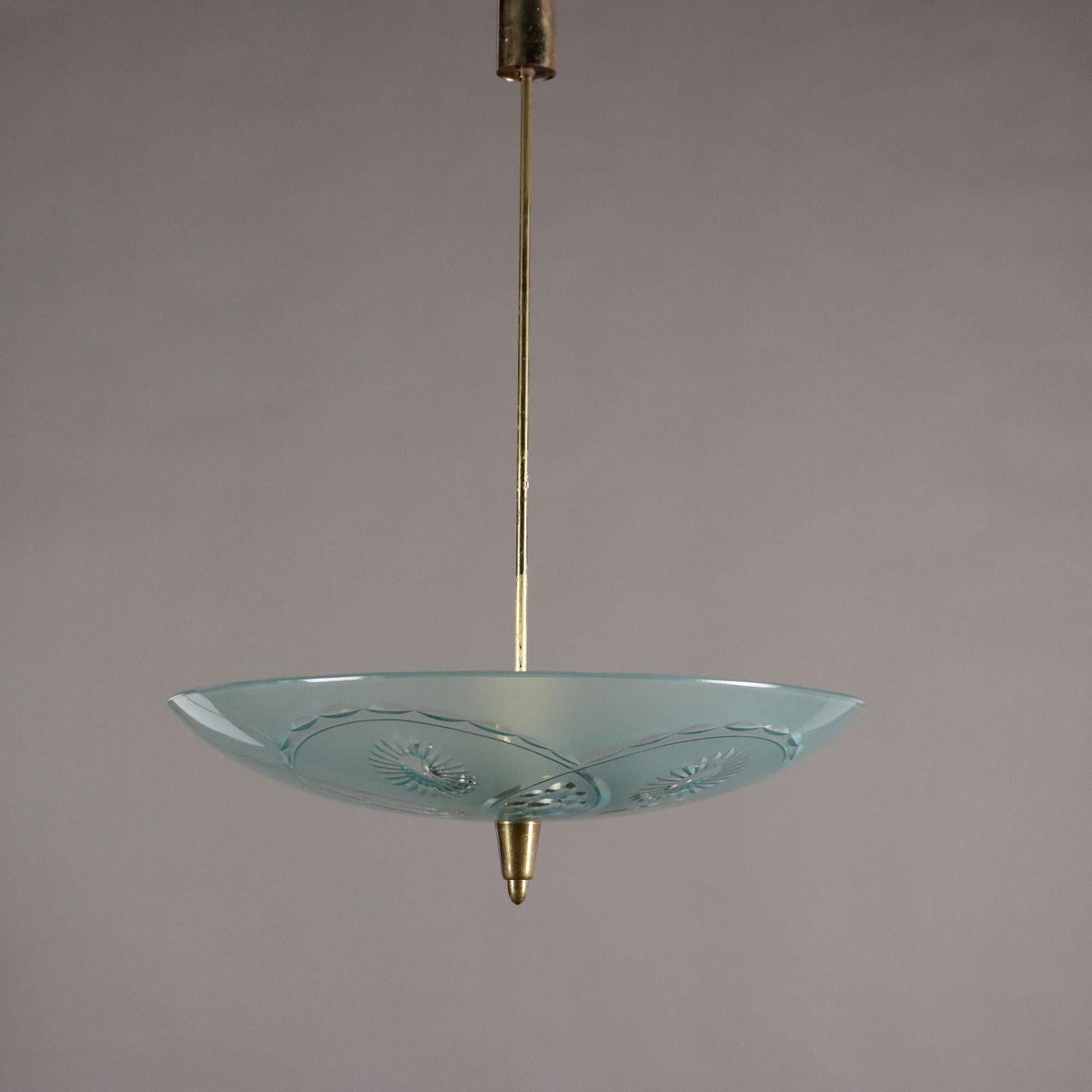 Mid-20th Century Lampada a Soffitto in Vetro Decorato Anni 50-60 in vendita