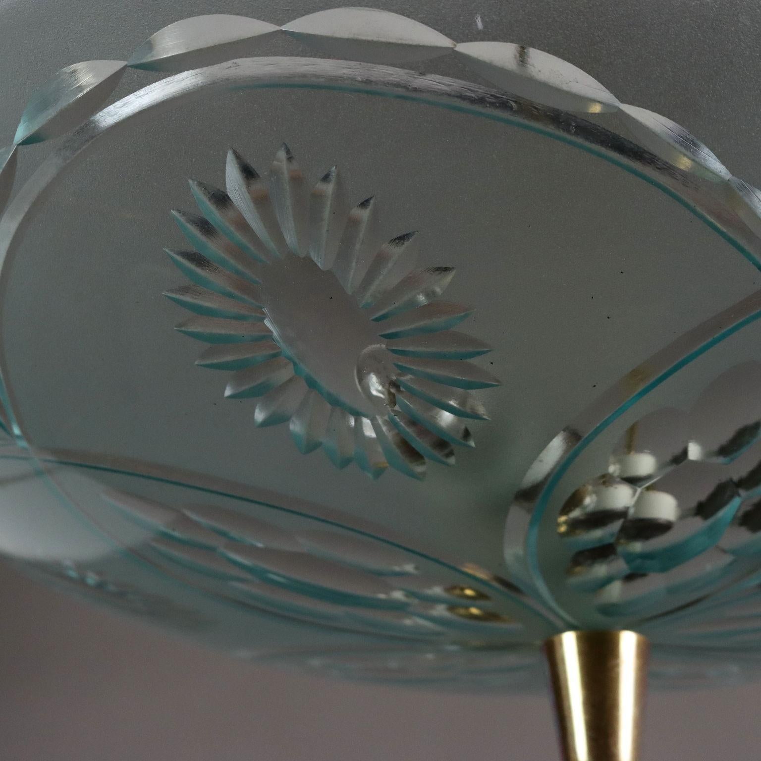 Lampada a Soffitto in Vetro Decorato Anni 50-60 in vendita 1