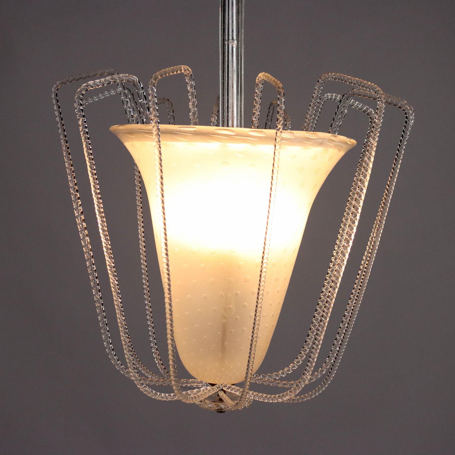 Italian 1940s blown glass ceiling lamp For Sale