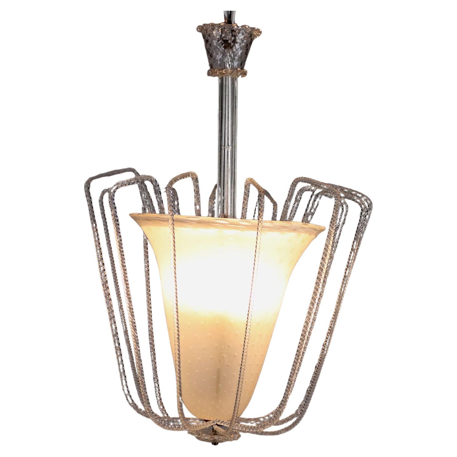 1940s blown glass ceiling lamp For Sale