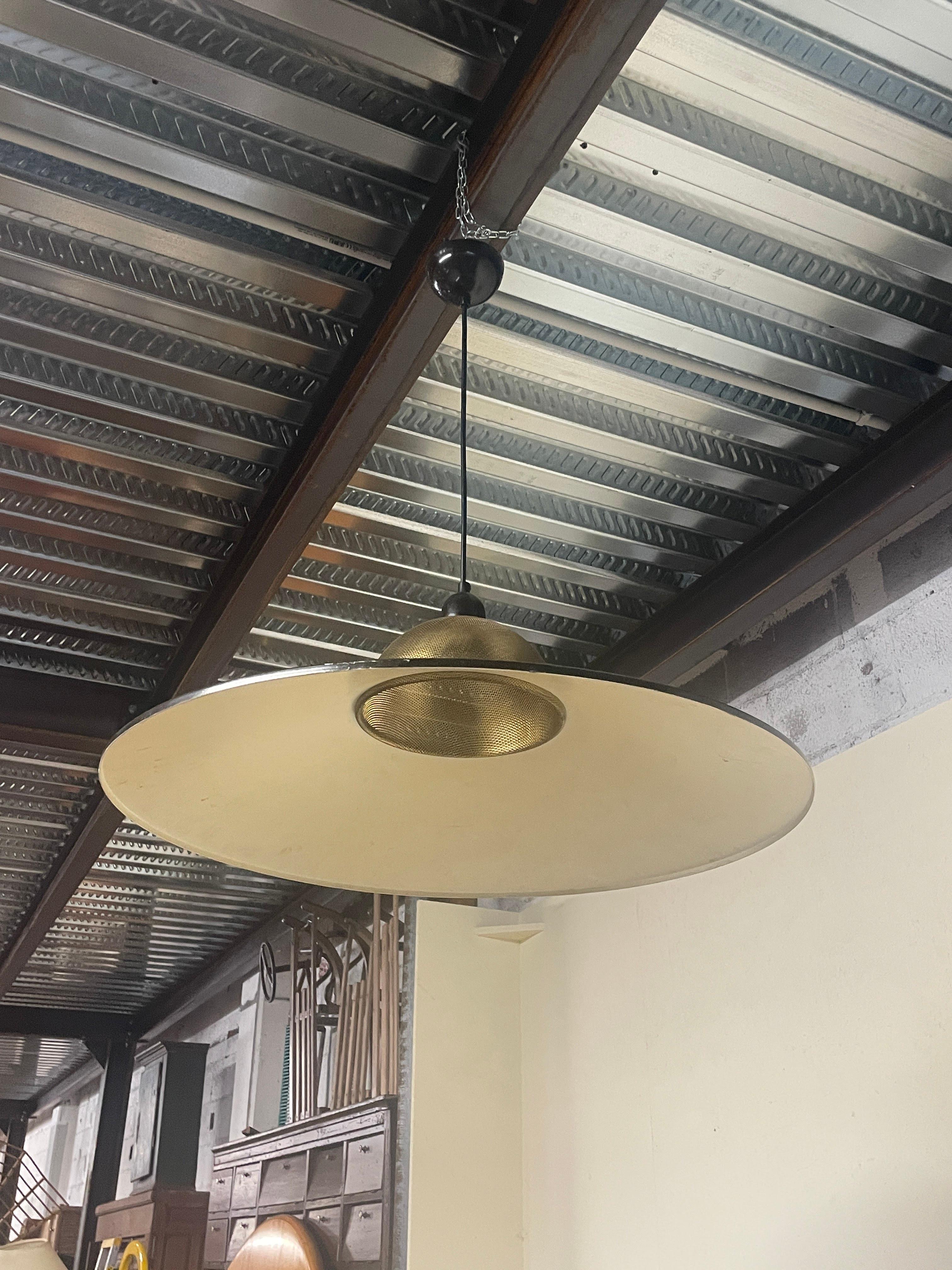 Lampada a sospensione anni '70, ottone e metallo cromato in vendita 2