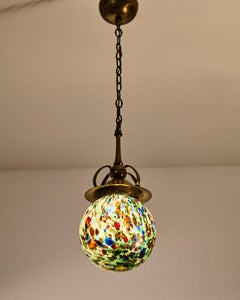 Lampe suspendue Art Nouveau avec verre Murano arlequin