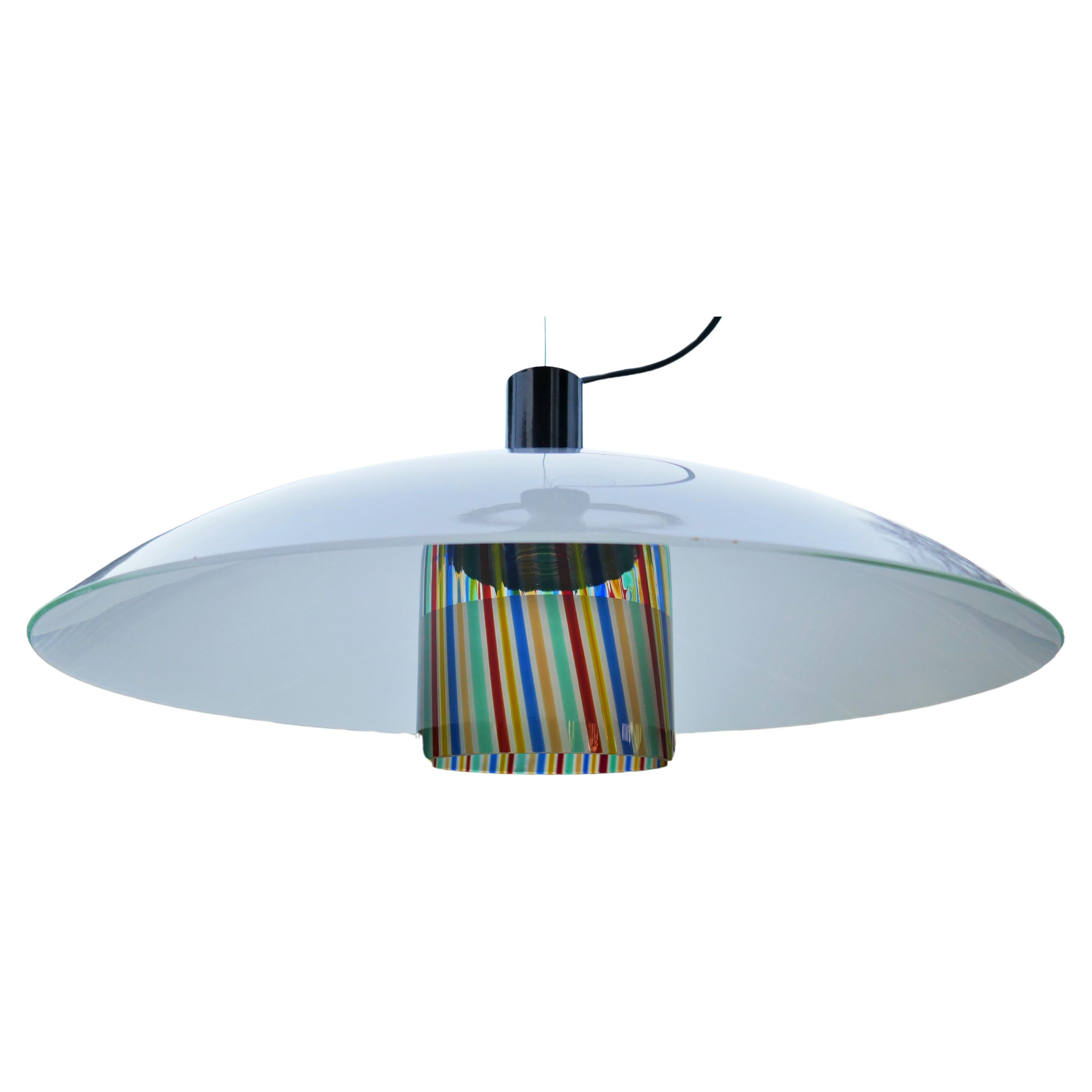 Pendant lamp attributed to Venini Cenedese multicolor reeds In Good Condition For Sale In Lugo, IT