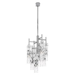 Lampada a sospensione Bamboo con vetri trasparenti con decoro cromo