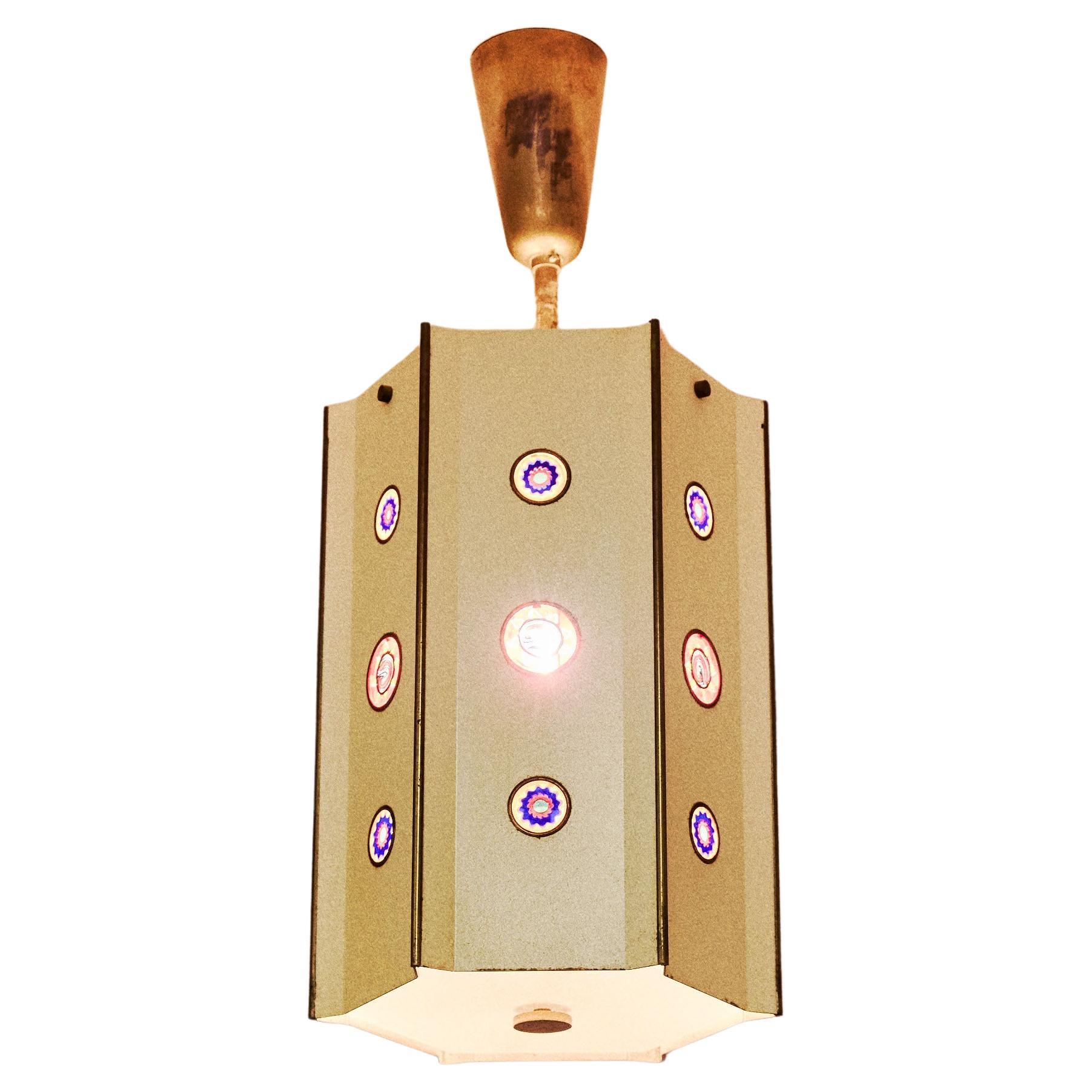 Lampada a sospensione con murrine, design Angelo Lelii per Arredoluce, Italia