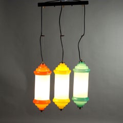 Mid-Century Modern Pendant Light, Colored Glass & Enamel, Italy, 1960