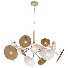 Lampada a sospensione DP con vetri bianchi e bronzo