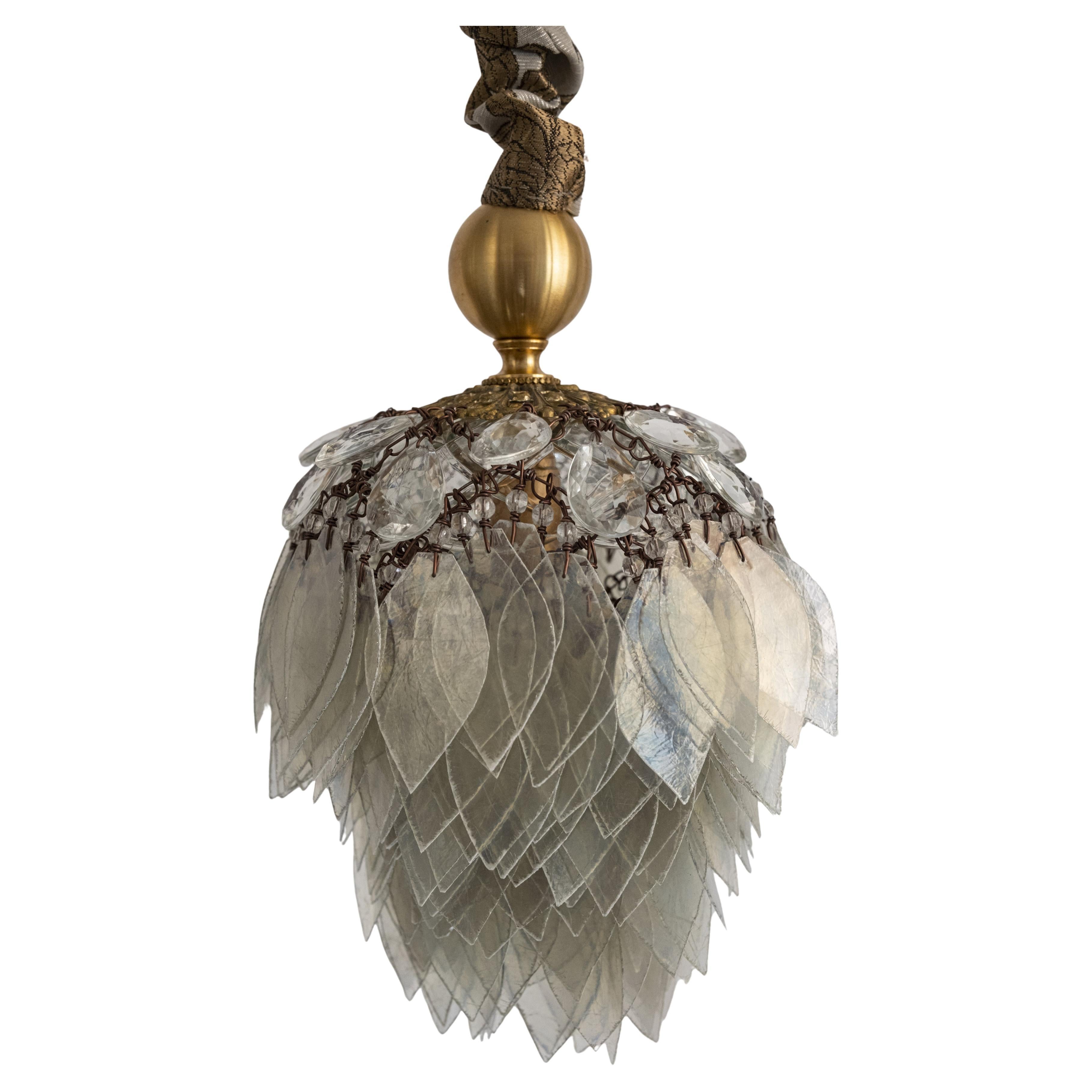Lady Glen handmade pendant lamp made of fiberglass, glass, brass, fabric