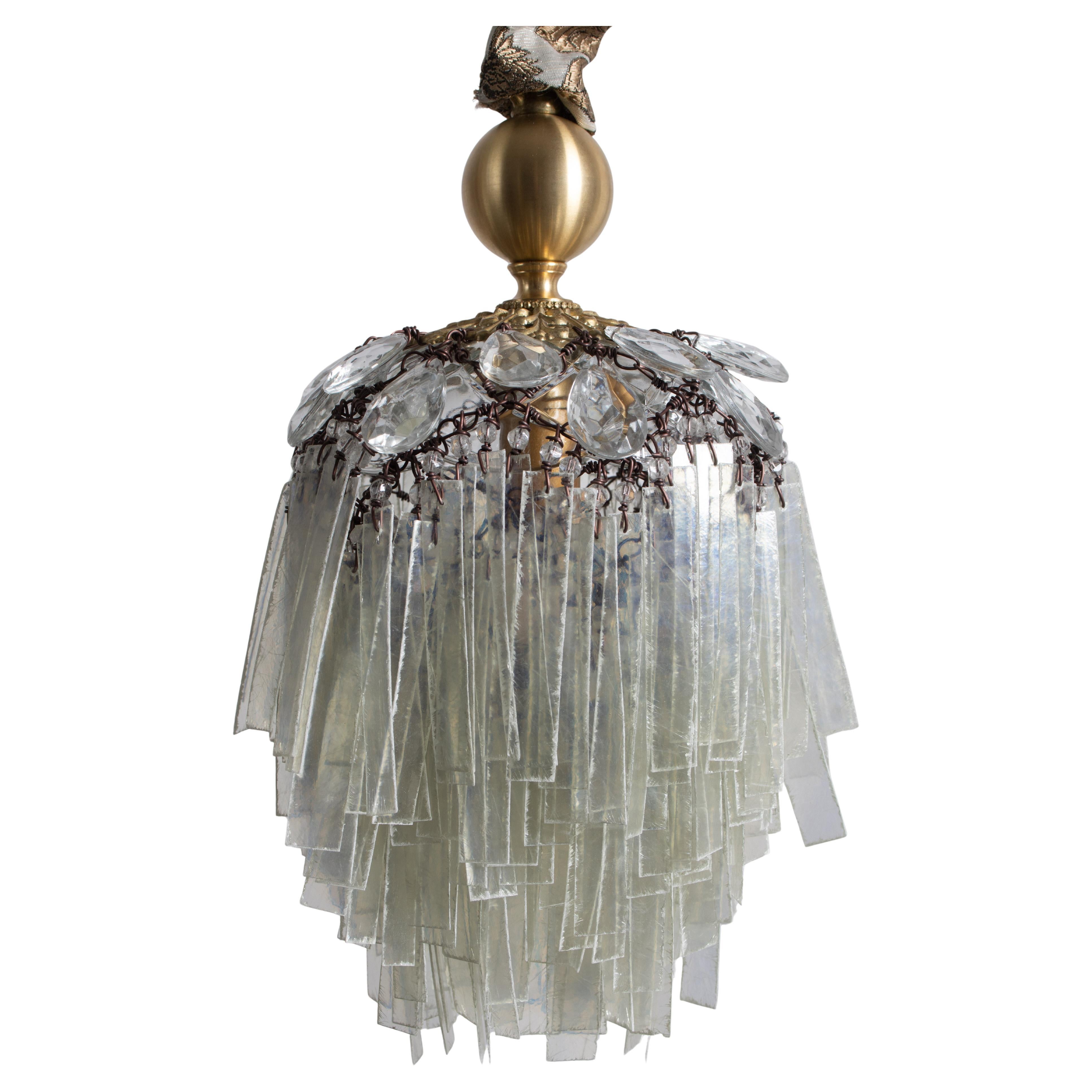 Lampada a sospensione handmade Madame Max in vetroresina, vetro, ottone, tessuto