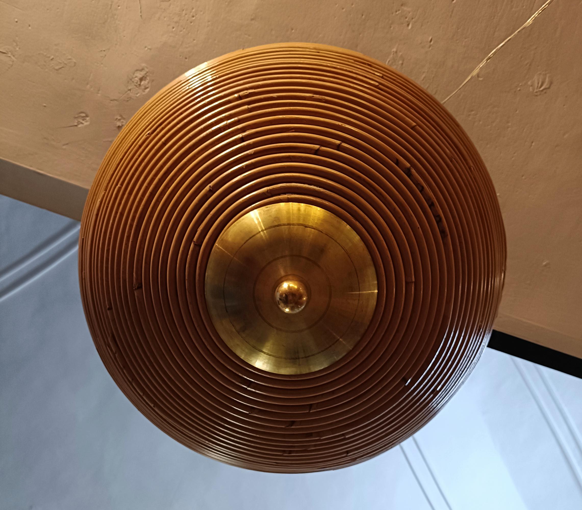 Lampada a Sospensione in Bambu' e Ottone, Italia 1970s In condizioni buone in vendita a Naples, IT
