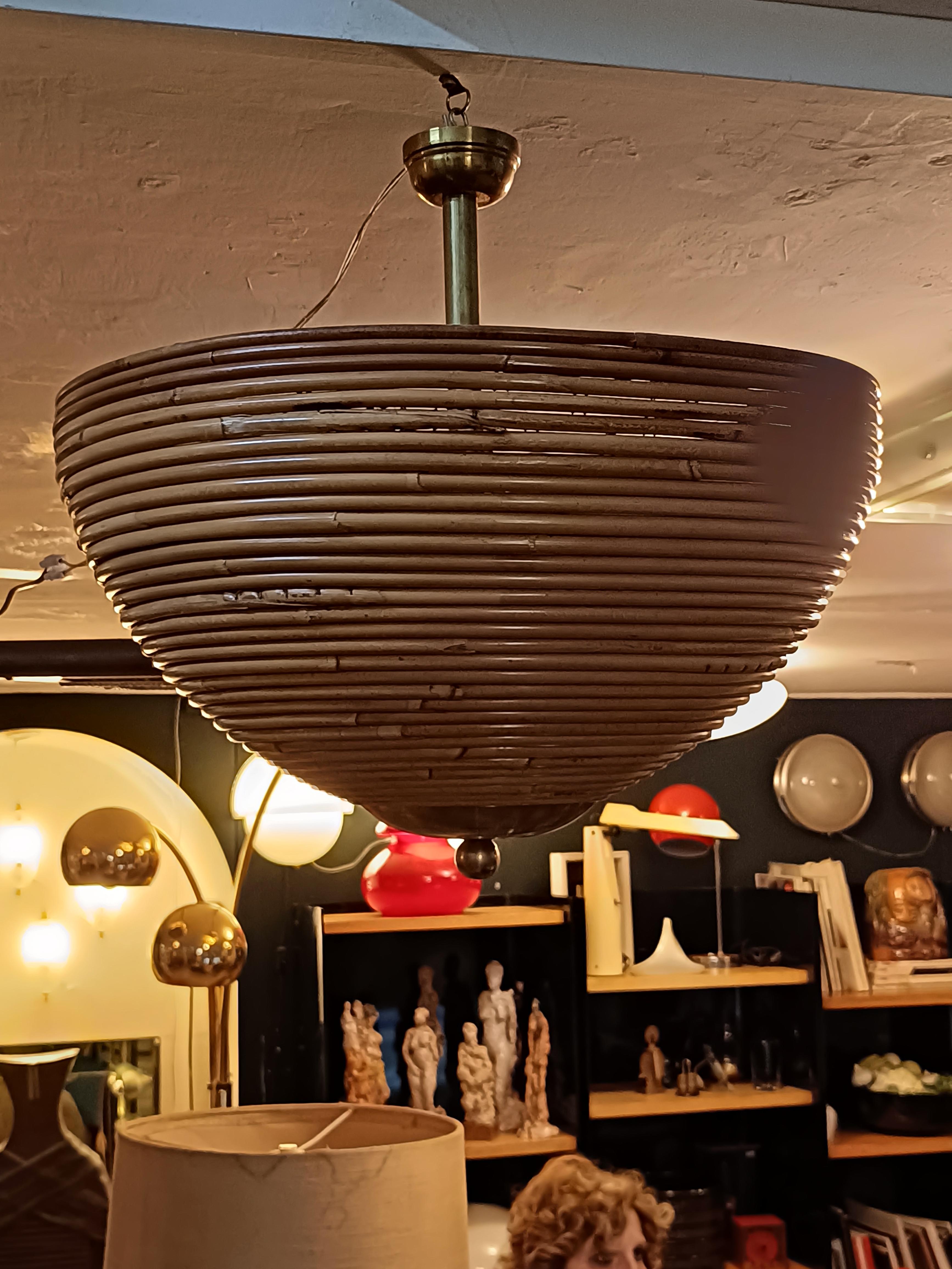Late 20th Century Lampada a Sospensione in Bambu' e Ottone, Italia 1970s in vendita