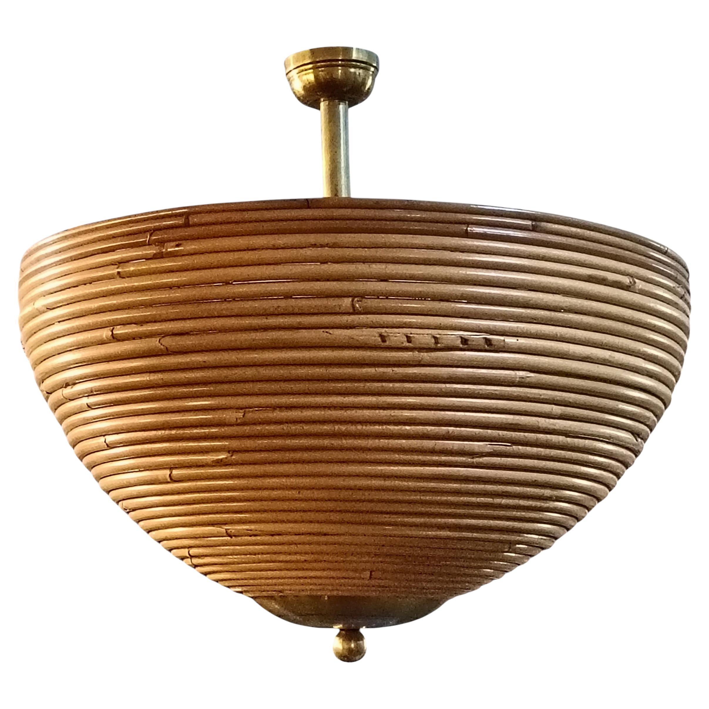 Lampada a Sospensione in Bambu' e Ottone, Italia 1970s in vendita