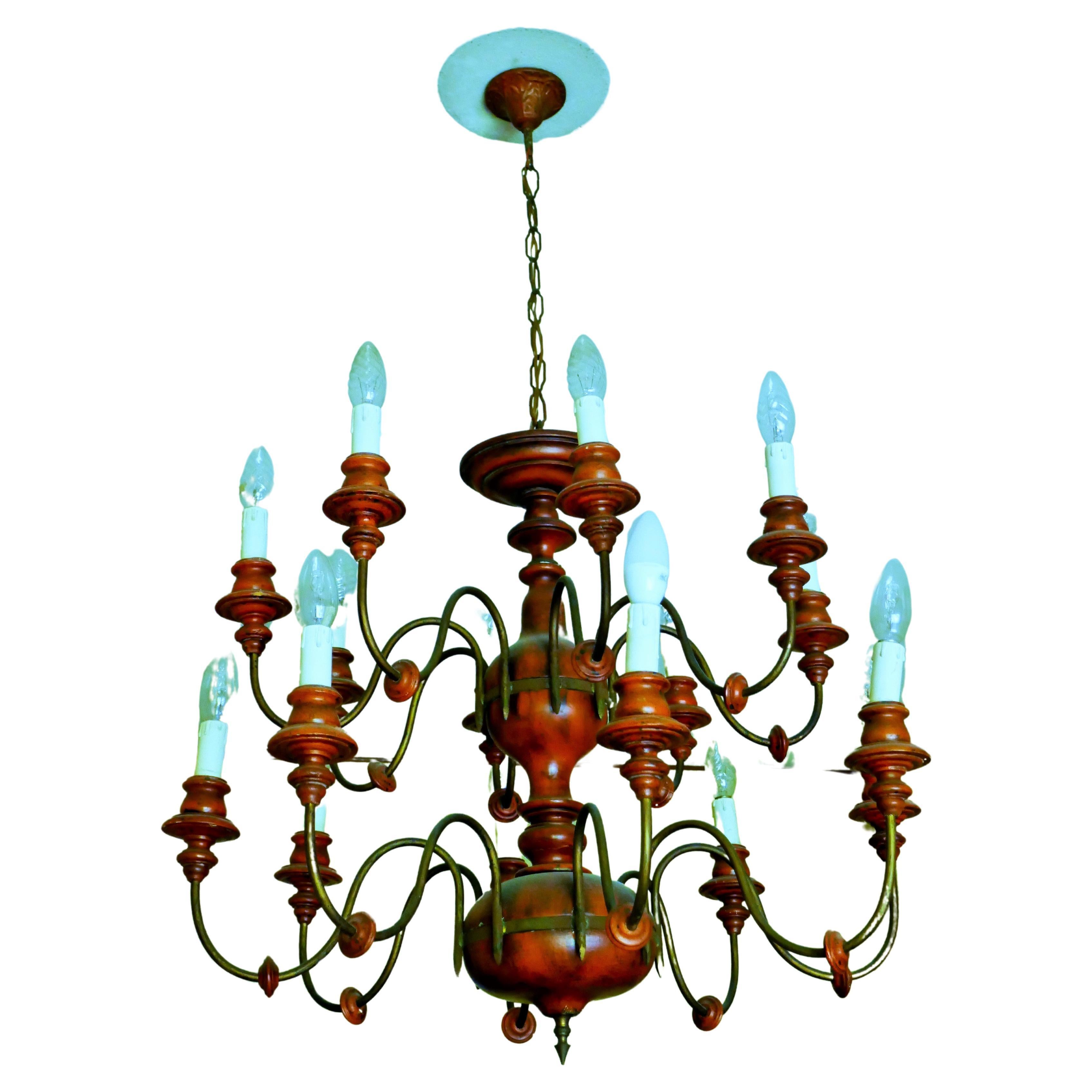 Mid-20th Century Lampada a sospensione in legno e metallo in vendita