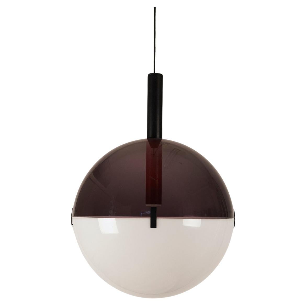 Two-tone plexiglass pendant lamp by Elio Martinelli, 1960. For Sale