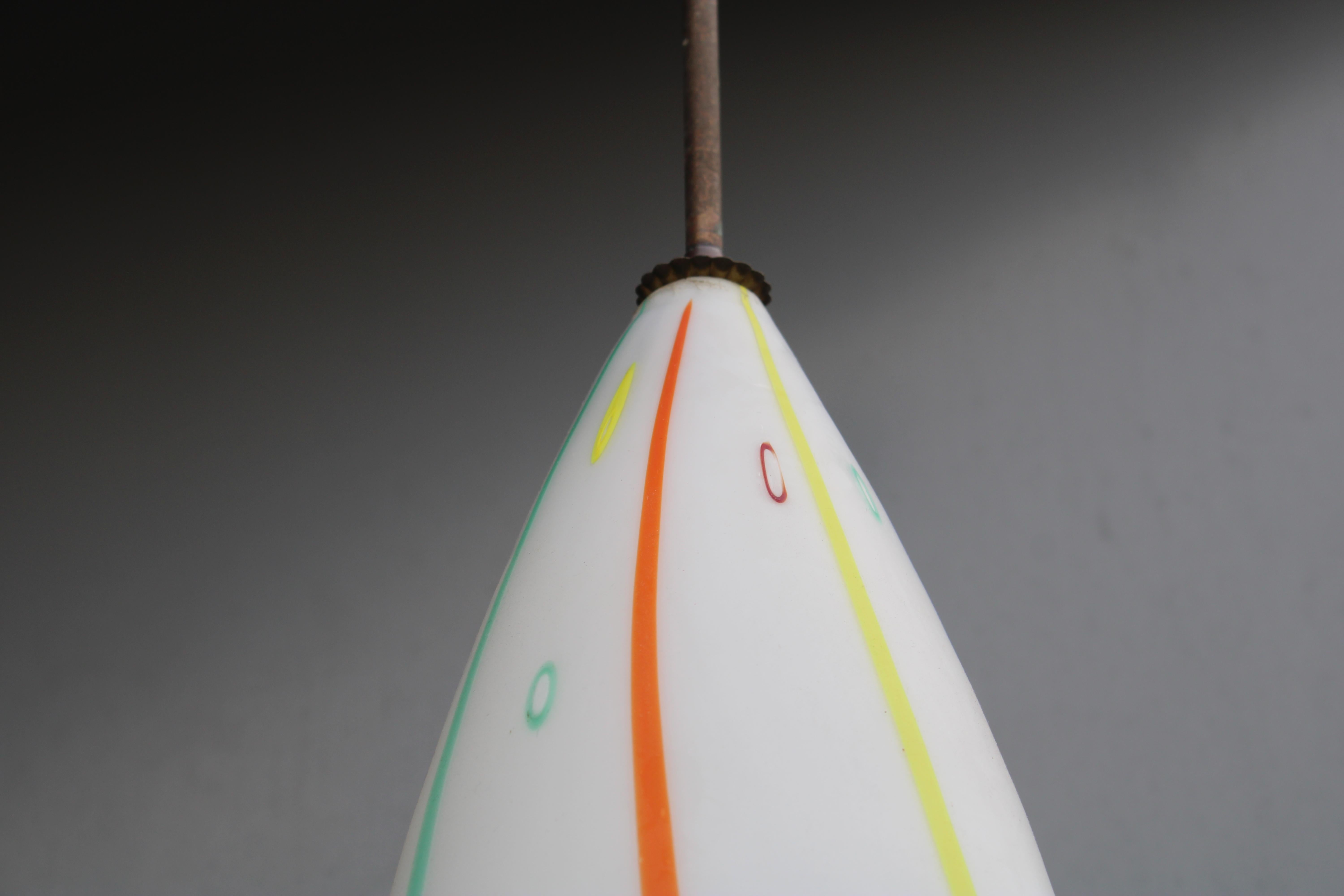Lampada a Sospensione in Vetro di murano Vistosi con Asta in Ottone 1950 in vendita 4