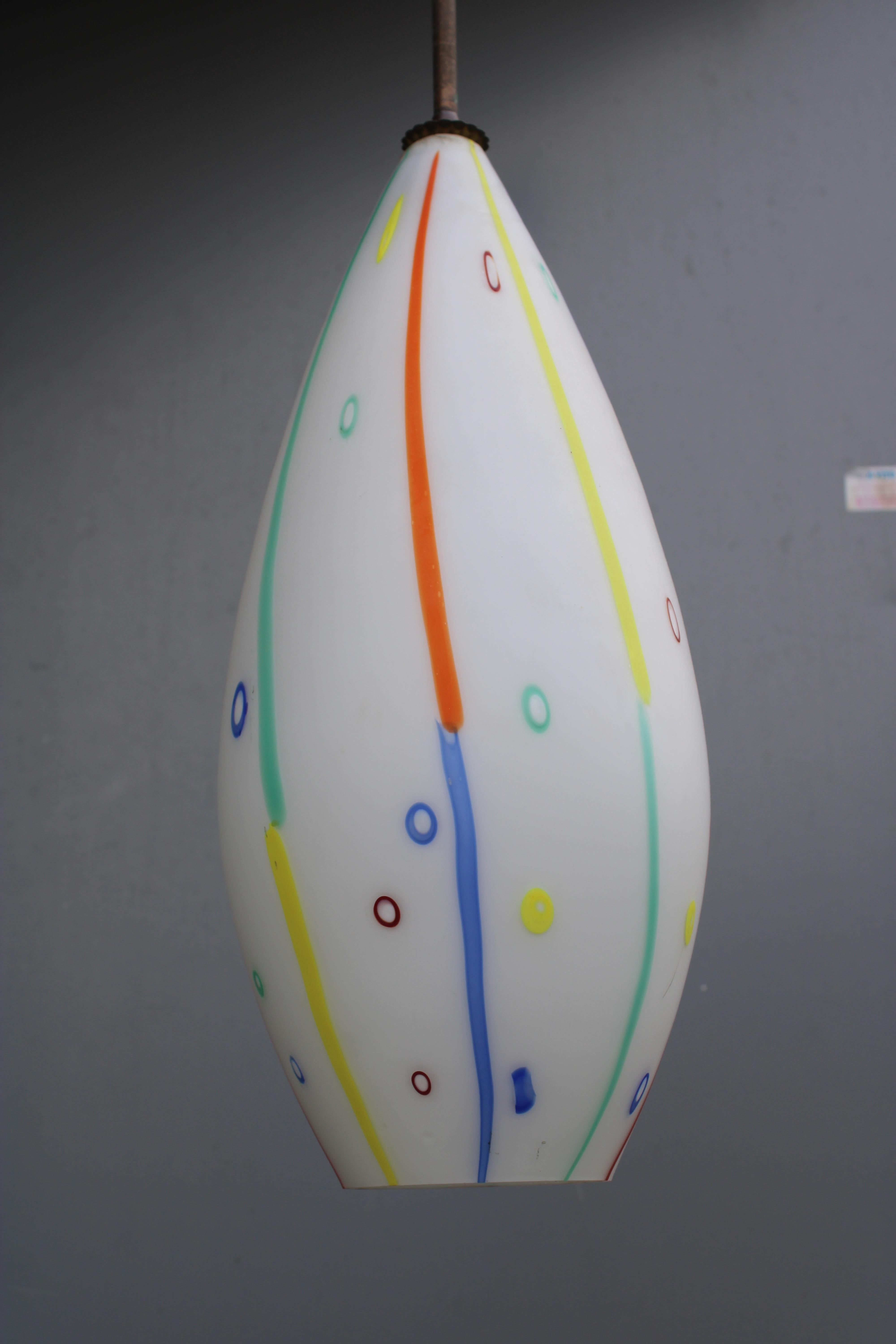 Lampada a Sospensione in Vetro di murano Vistosi con Asta in Ottone 1950 in vendita 5