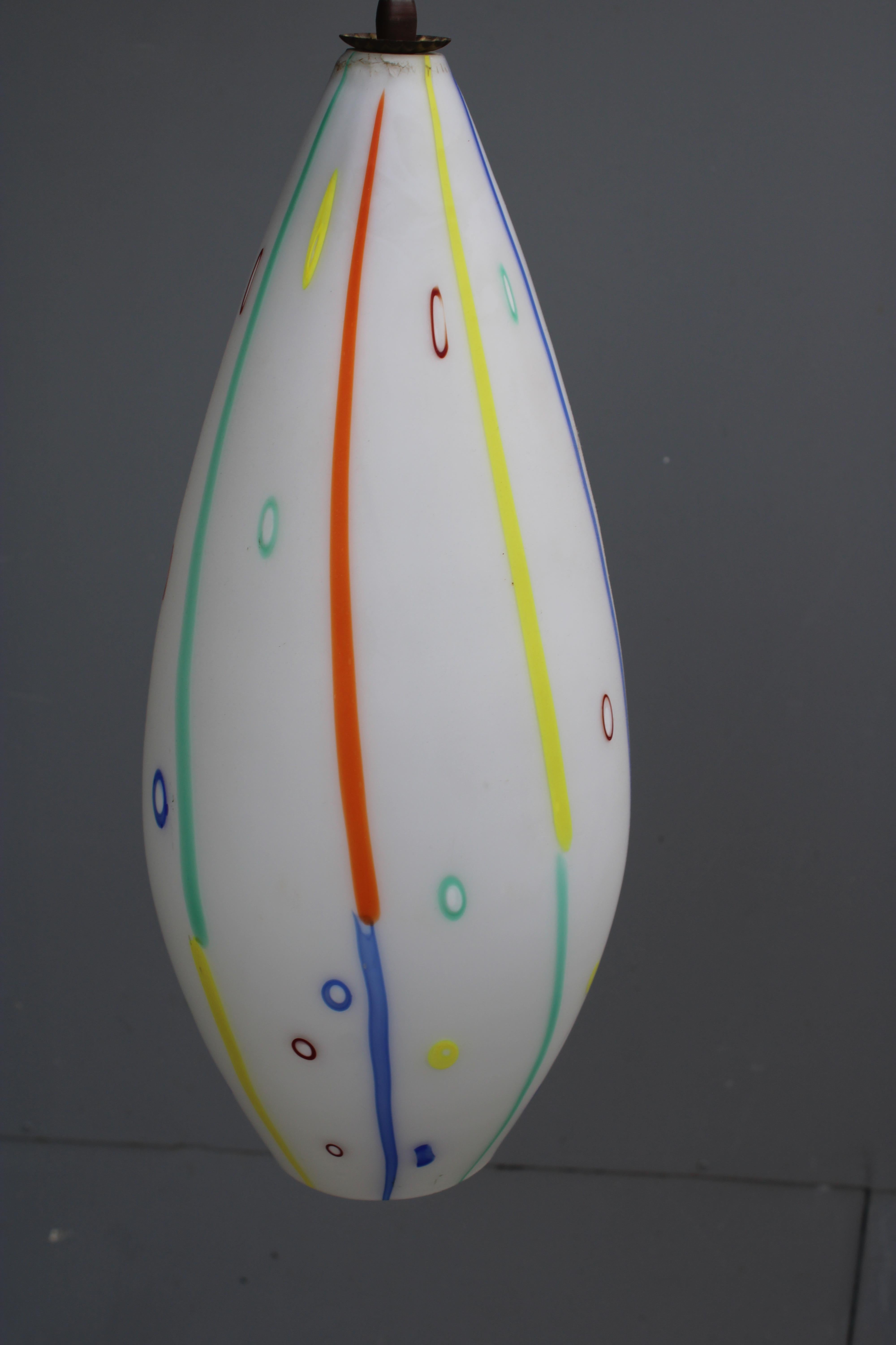 Lampada a Sospensione in Vetro di murano Vistosi con Asta in Ottone 1950 in vendita 1