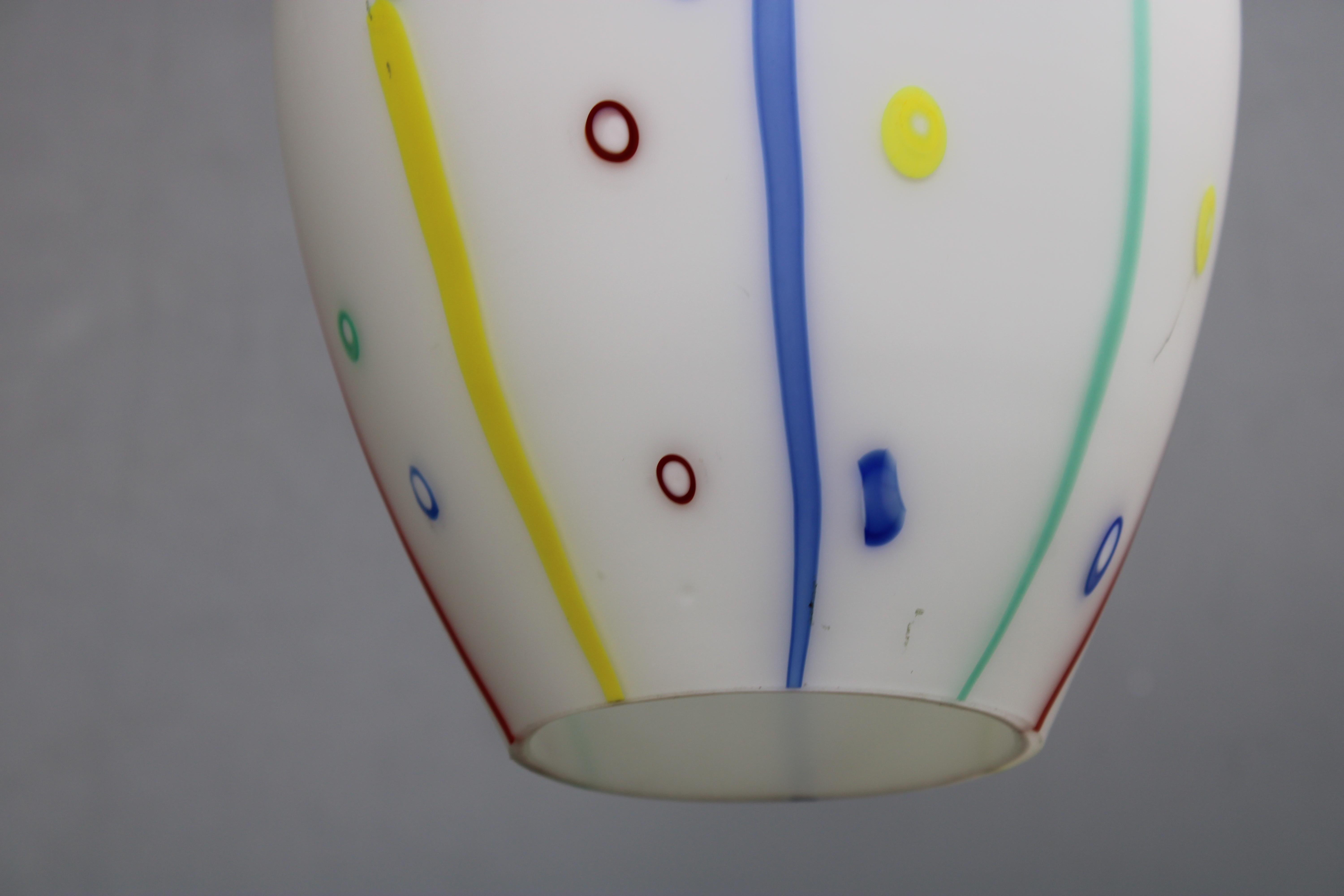 Lampada a Sospensione in Vetro di murano Vistosi con Asta in Ottone 1950 in vendita 2