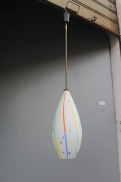 Lampada a Sospensione in Vetro di murano Vistosi con Asta in Ottone 1950
