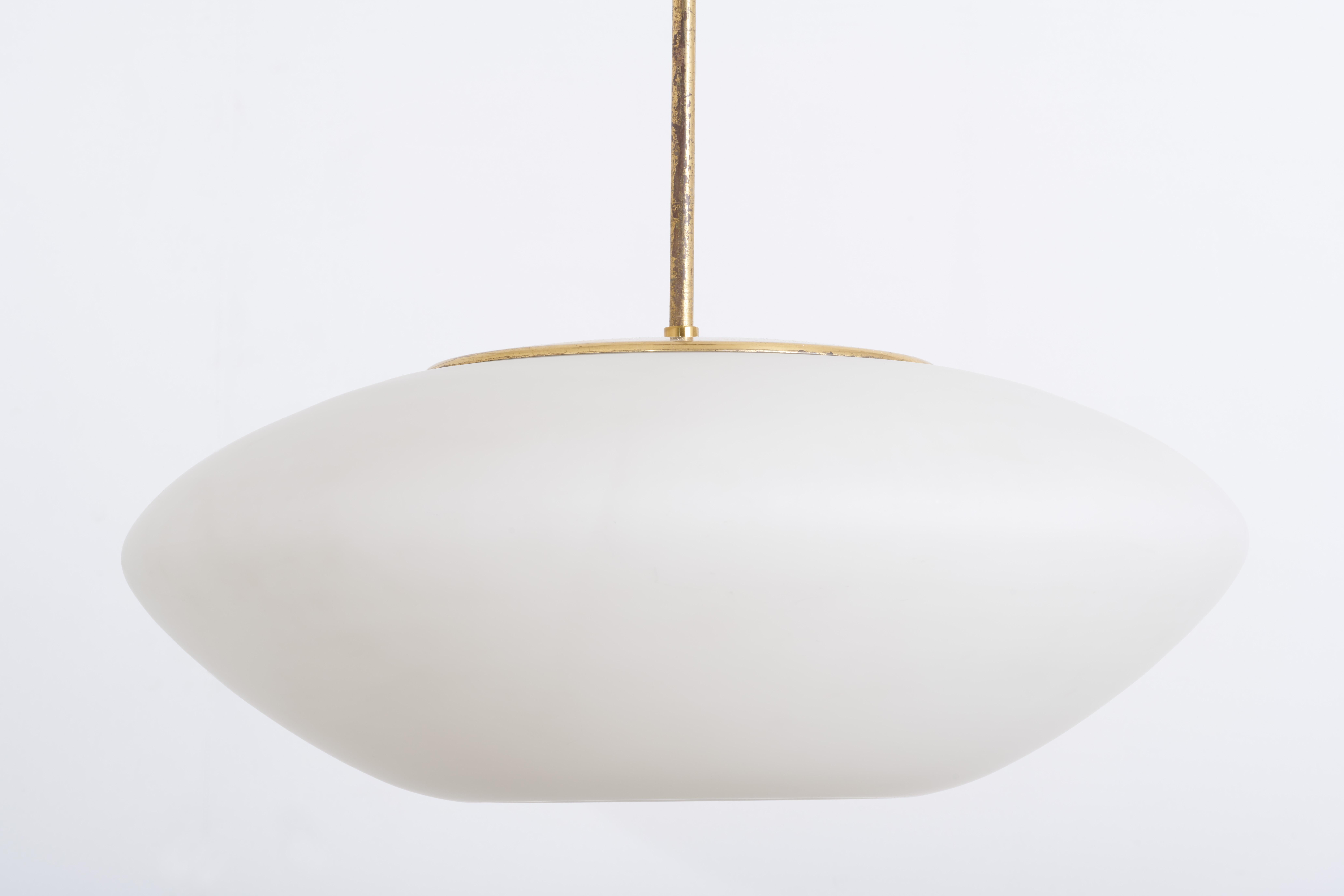 Finnish Lisa Johansson Pape-Ceiling lamp brass, opaline glass-Mid 20th Century For Sale