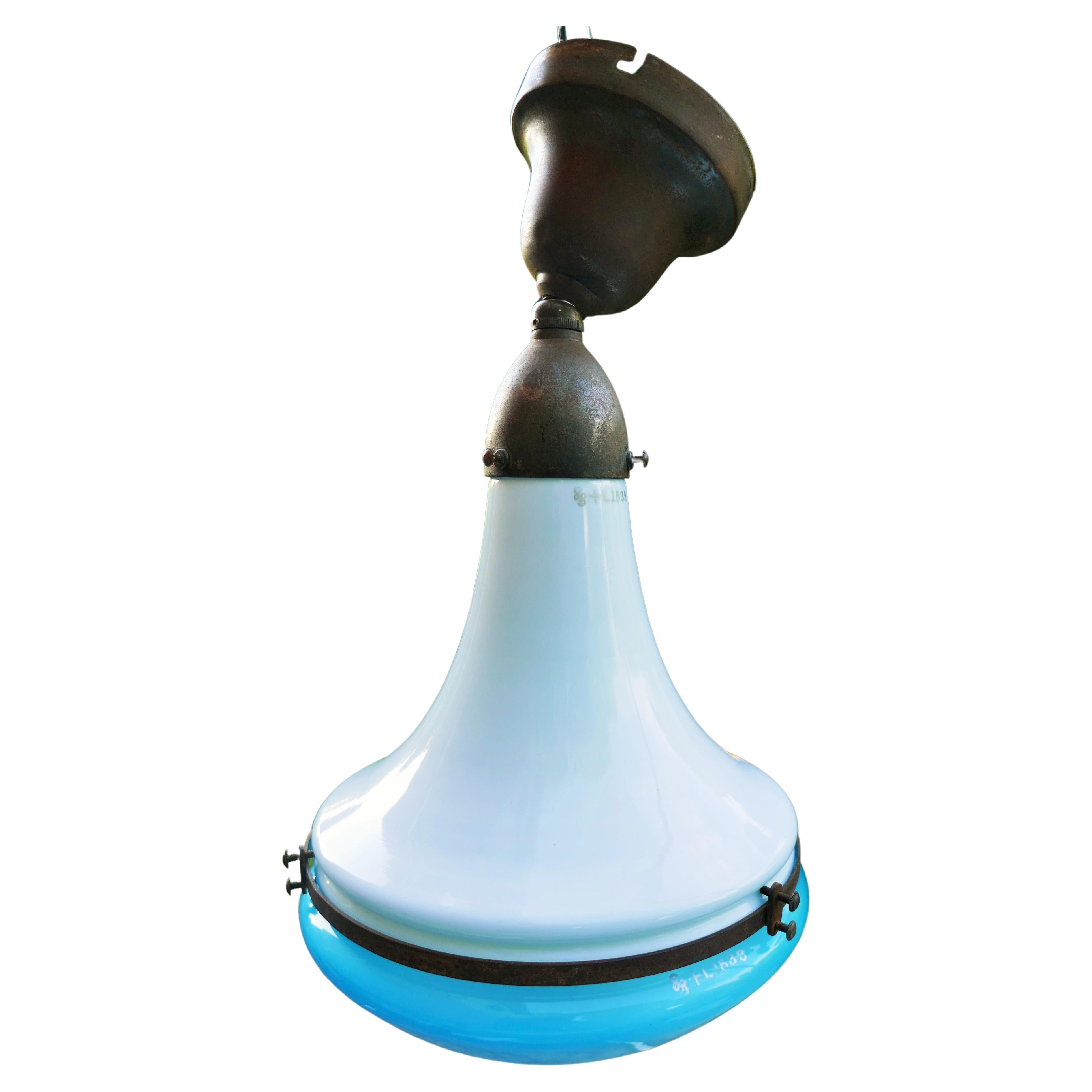 German Lampada a sospensione Luzette di Peter Behrens per Siemens - numerata colore blu For Sale