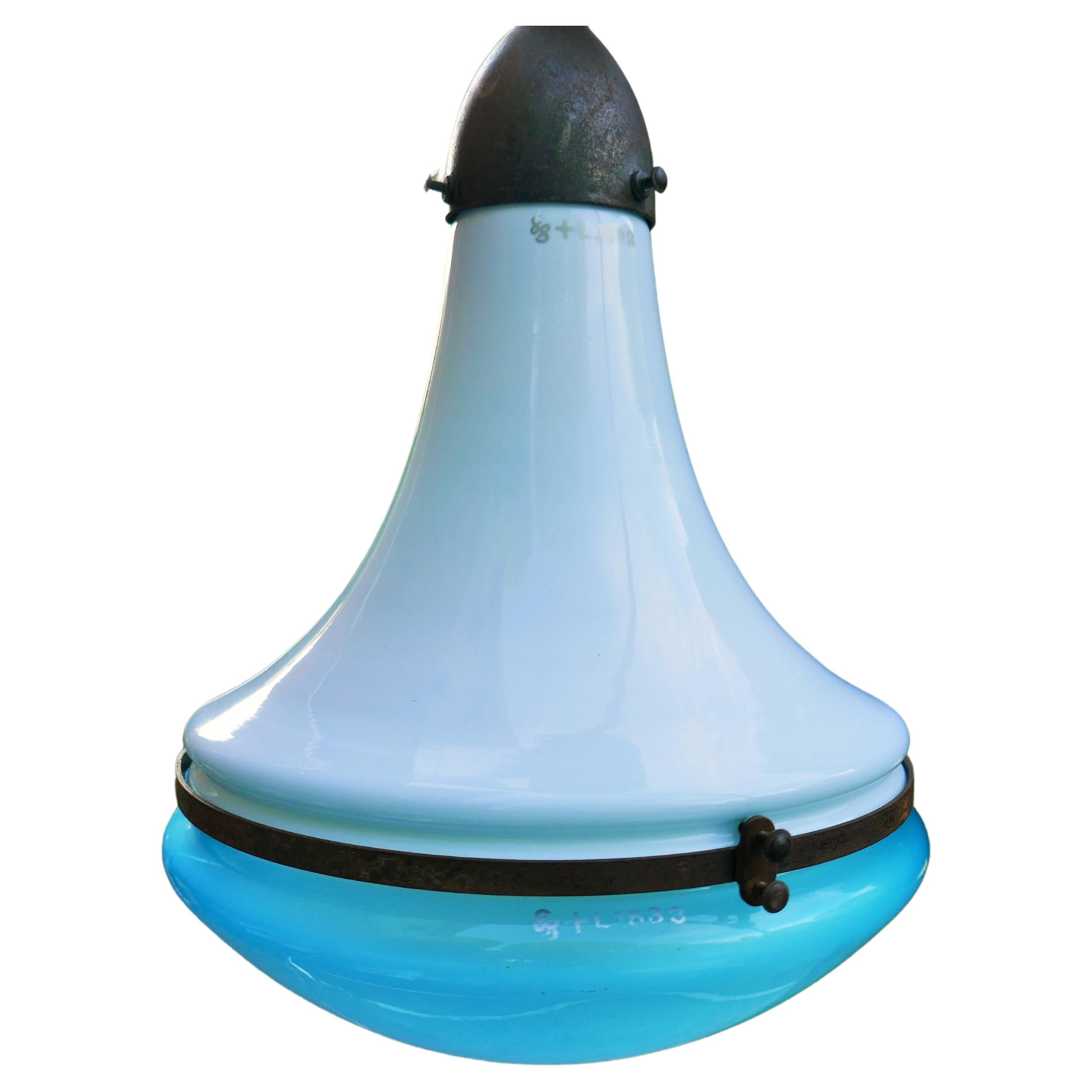 Glass Lampada a sospensione Luzette di Peter Behrens per Siemens - numerata colore blu For Sale