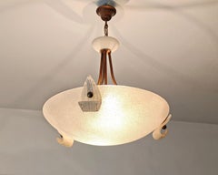 Mid-Century Modern 80s Burnished Metal and Murano Glass Suspension Lamp
