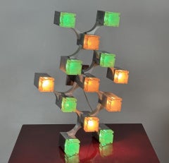 Sciolari Cubic Suspension Lamp 13 Lights Design 1970's